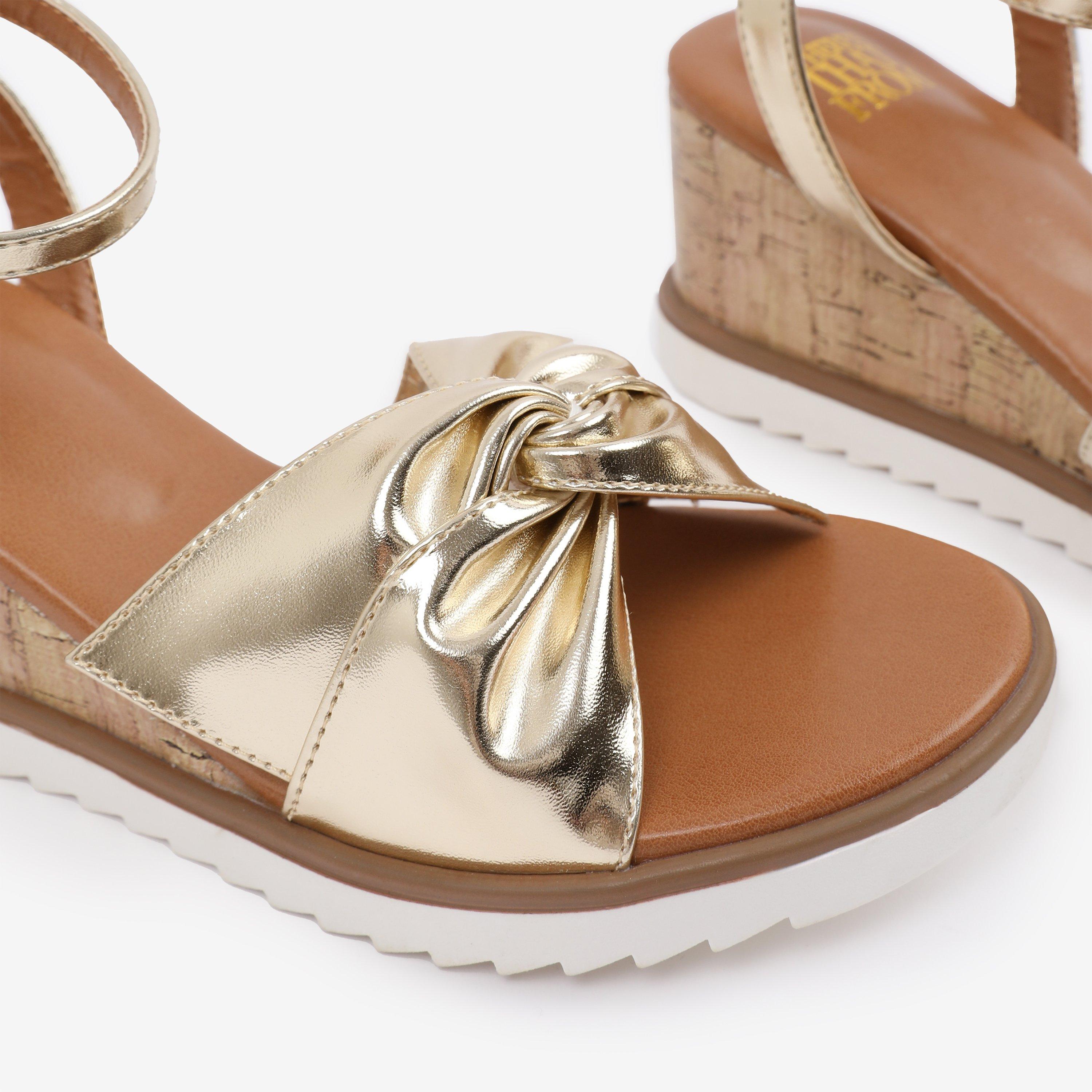 Metallic Gold - Wheres That From - Gold-PU Katara Wide-Fit Knot Detail Wedge Shoes - 4
