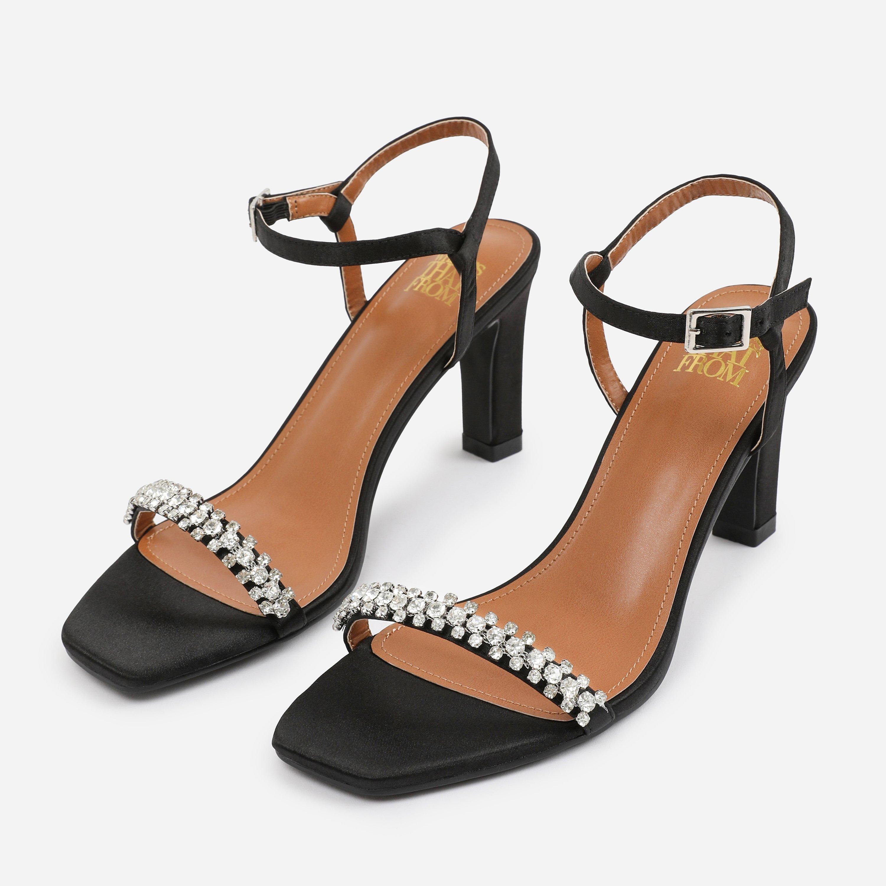 Black - Wheres That From - Black Satin Nala Wide-Fit Strappy Block Heel - 3