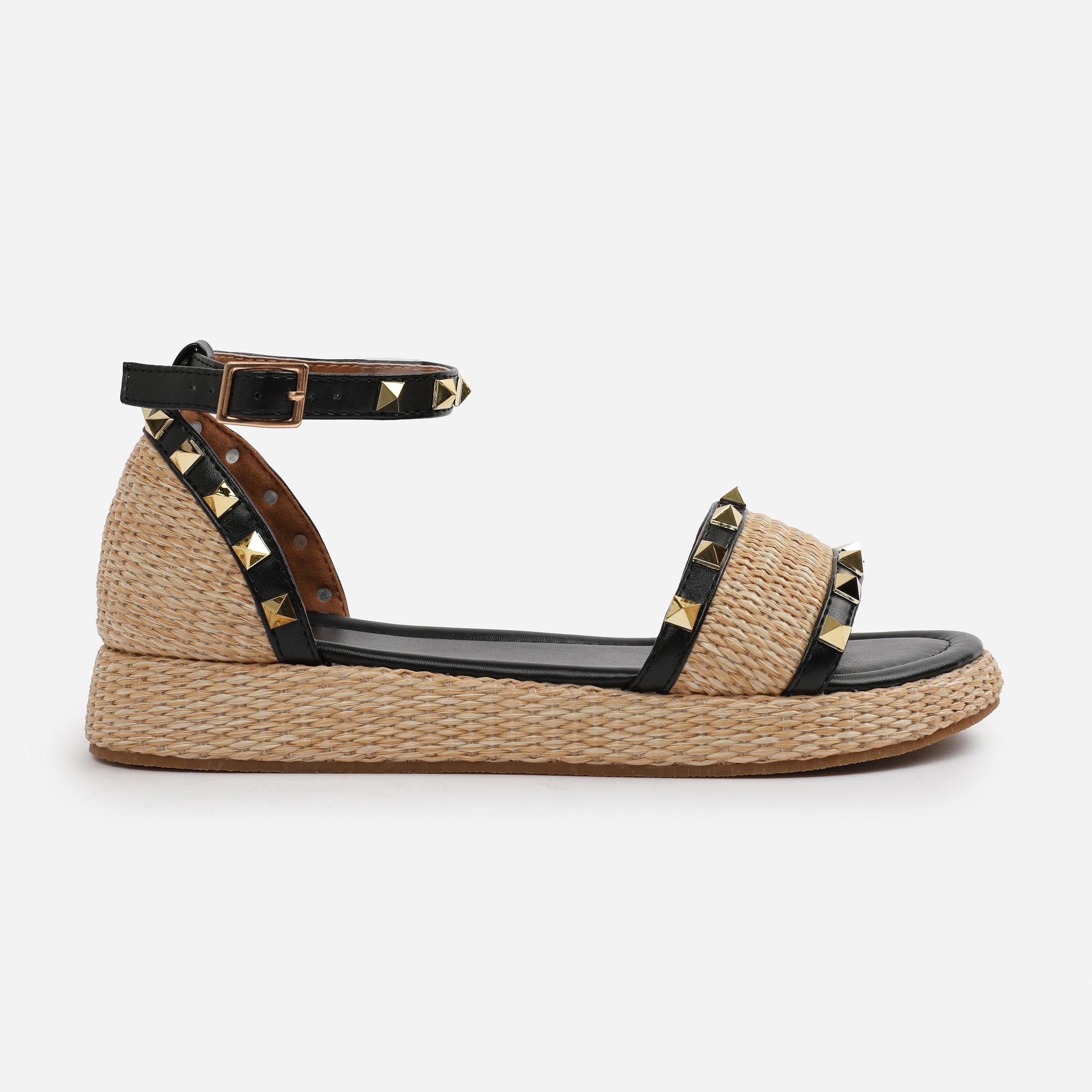 Black - Wheres That From - Black-PU Aviva Wide-Fit Studded Gladiator Espadril - 1