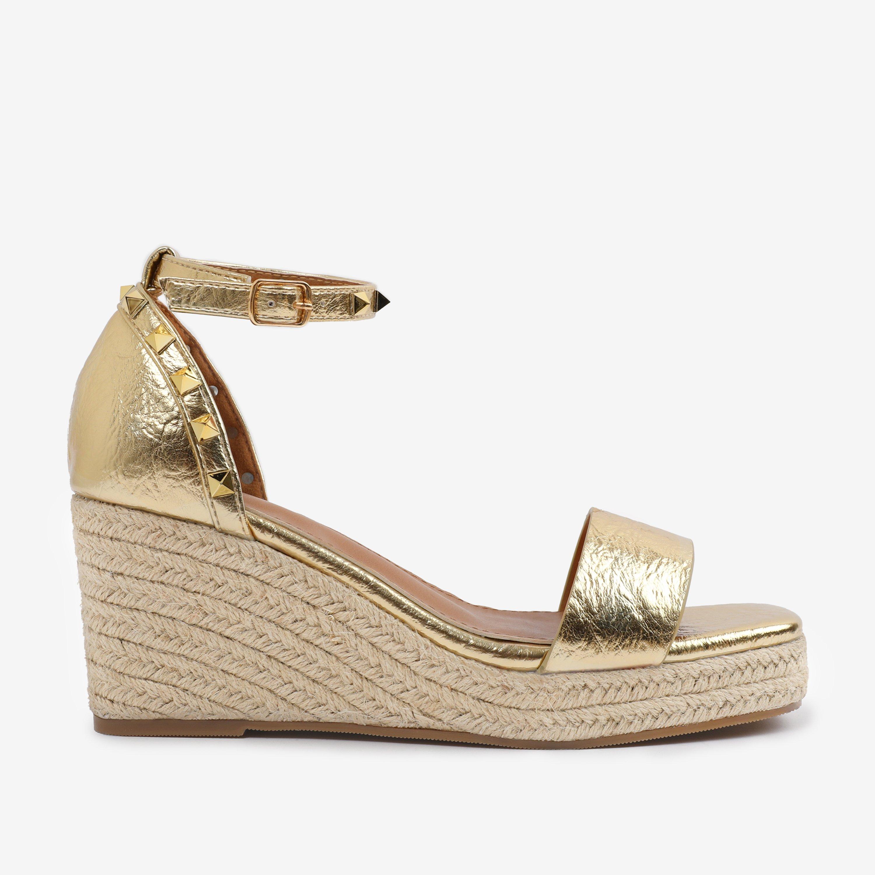 Wheres That From GoldPU Presley Wedge Sandals With Gladiator Ankle-