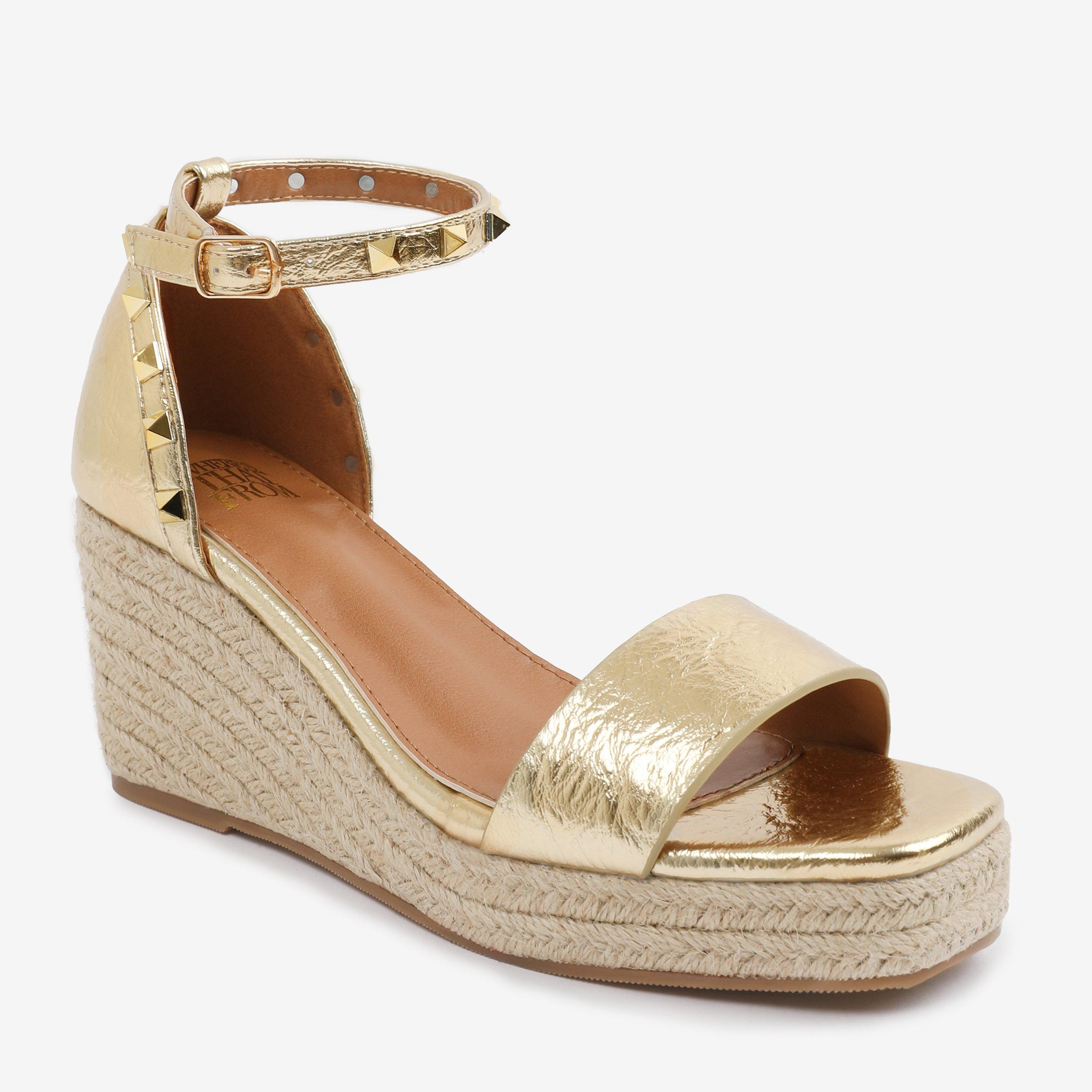 Gold - Wheres That From - GoldPU Presley Wedge Sandals With Gladiator Ankle- - 2