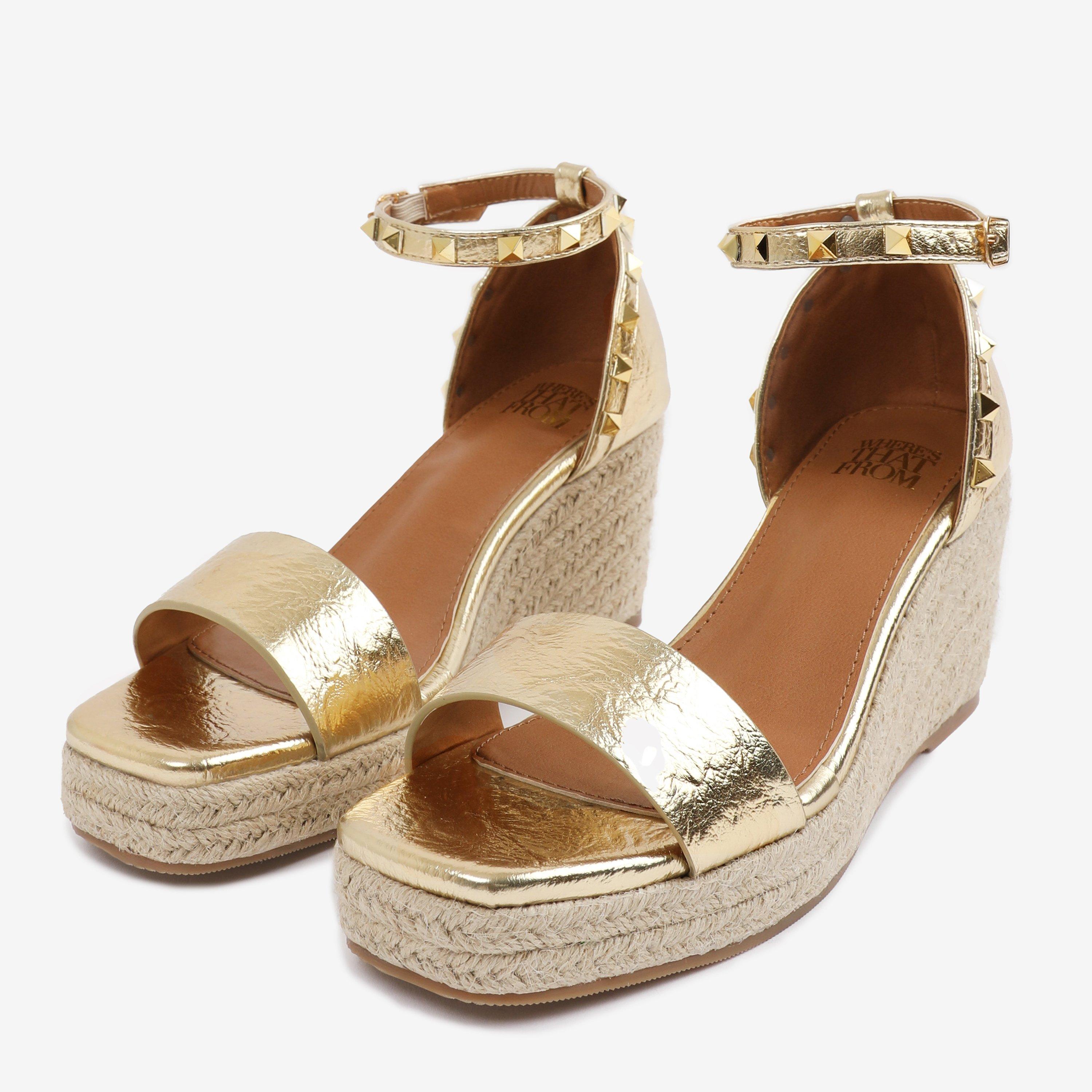 Gold - Wheres That From - GoldPU Presley Wedge Sandals With Gladiator Ankle- - 3
