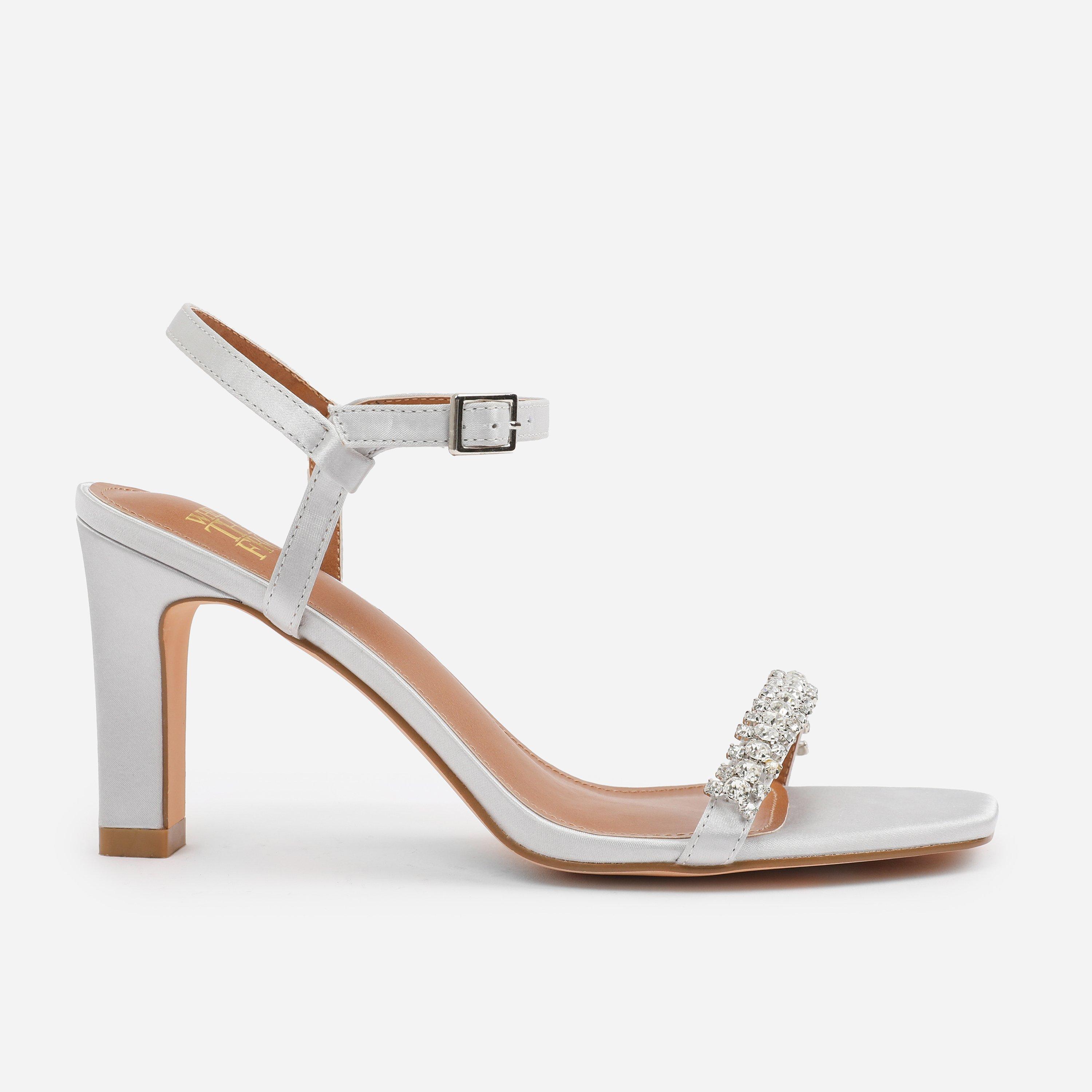 Silver - Wheres That From - Silver Satin Nala Wide-Fit Strappy Block Heel - 1