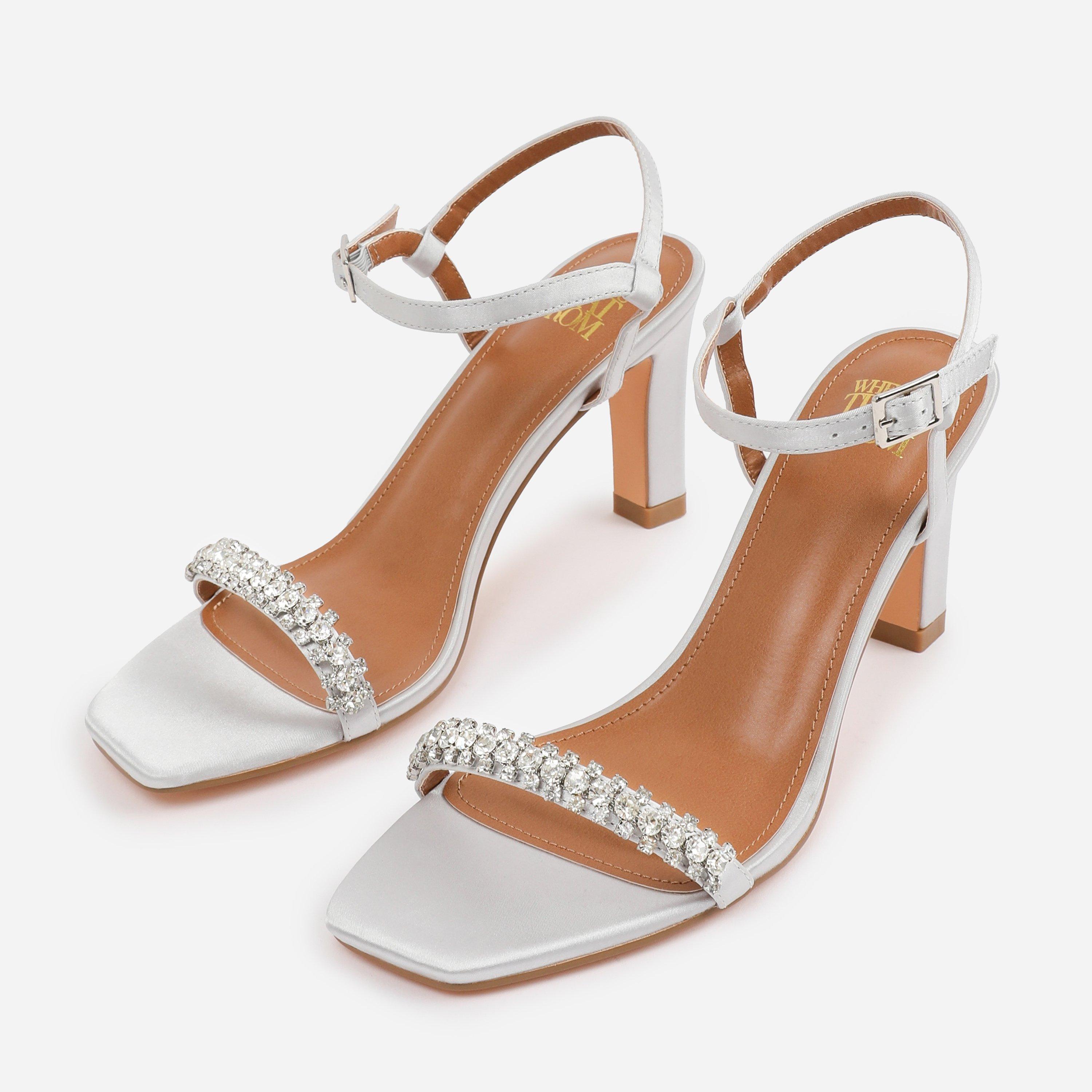 Silver - Wheres That From - Silver Satin Nala Wide-Fit Strappy Block Heel - 3