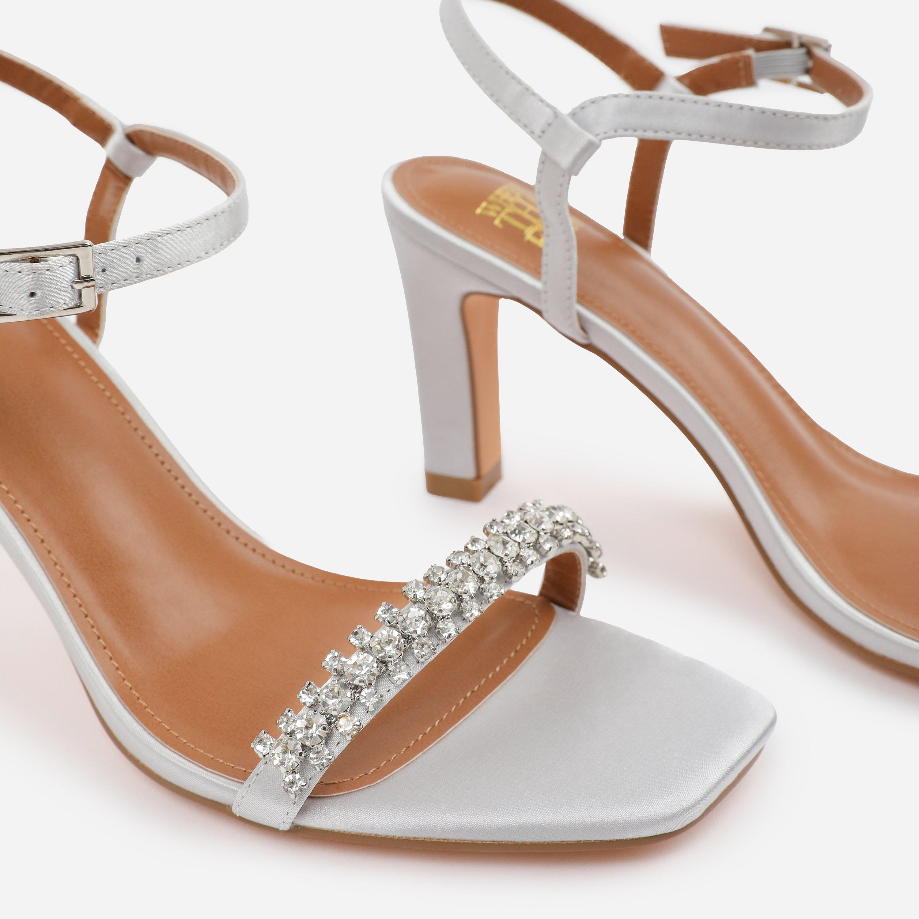 Silver - Wheres That From - Silver Satin Nala Wide-Fit Strappy Block Heel - 4