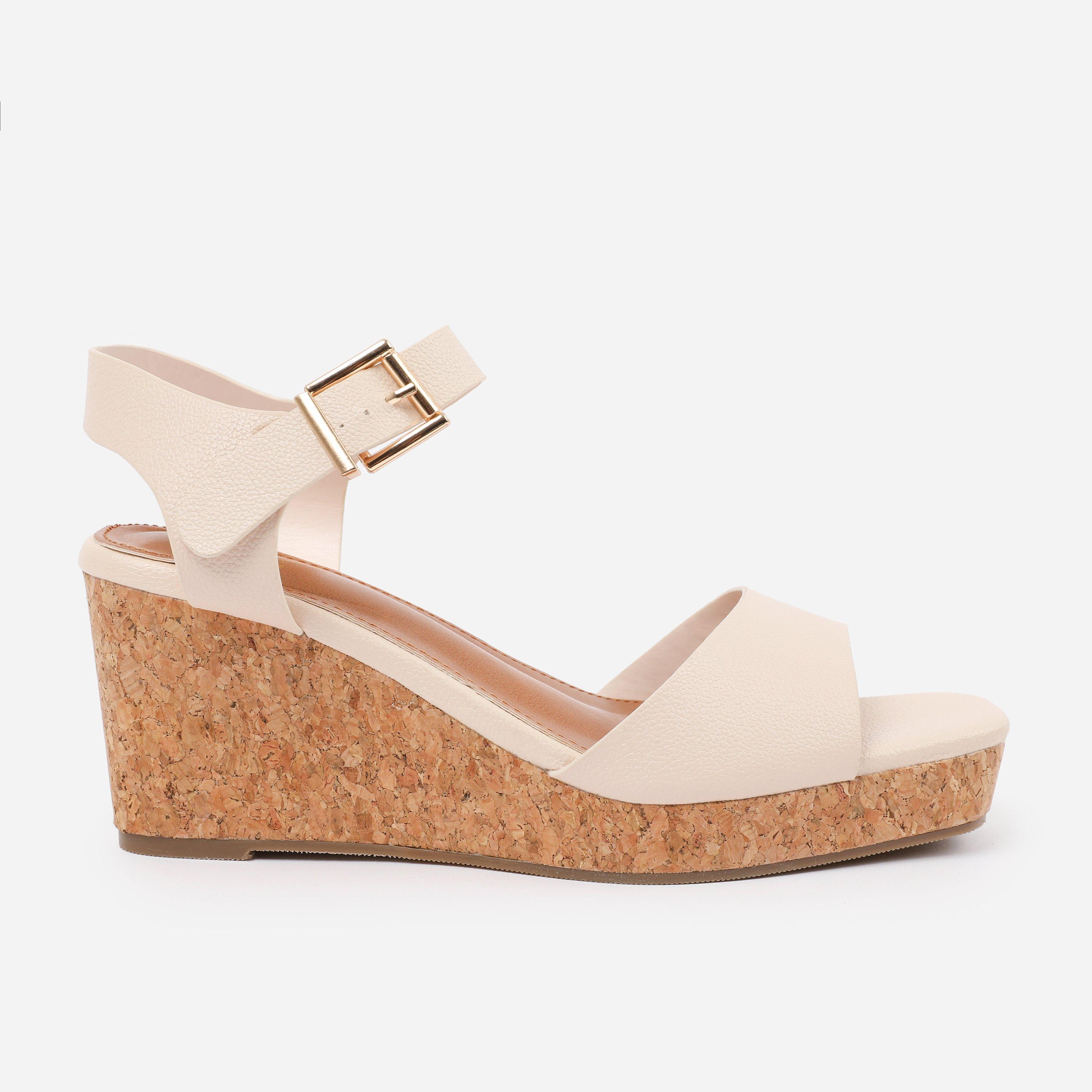 Cream - Wheres That From - CreamPU Giselle wide-fit Wedge Sandals With Buckle - 1
