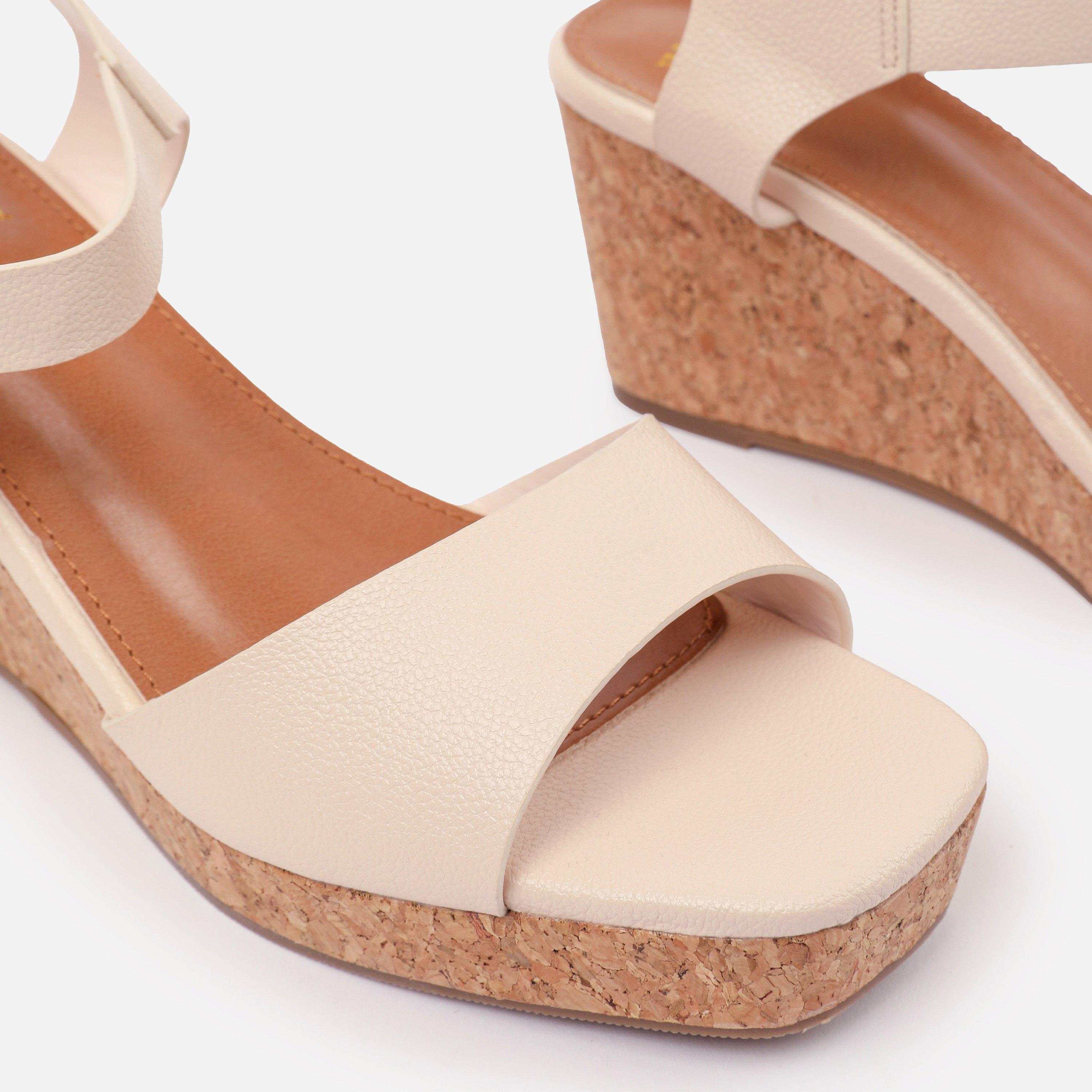 Cream - Wheres That From - CreamPU Giselle wide-fit Wedge Sandals With Buckle - 4