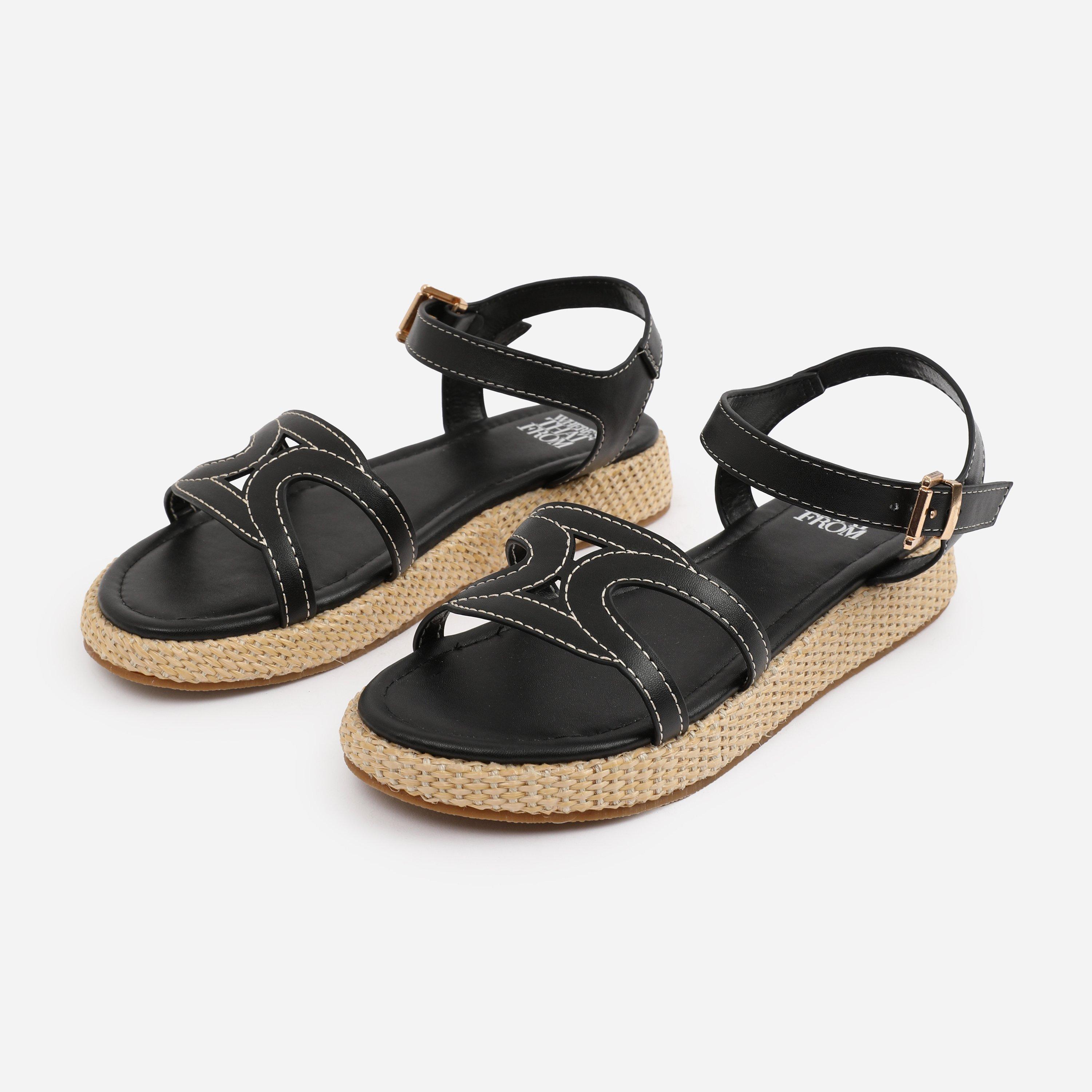 Black - Wheres That From - Black PU Sofia Flatform Sandal - 3