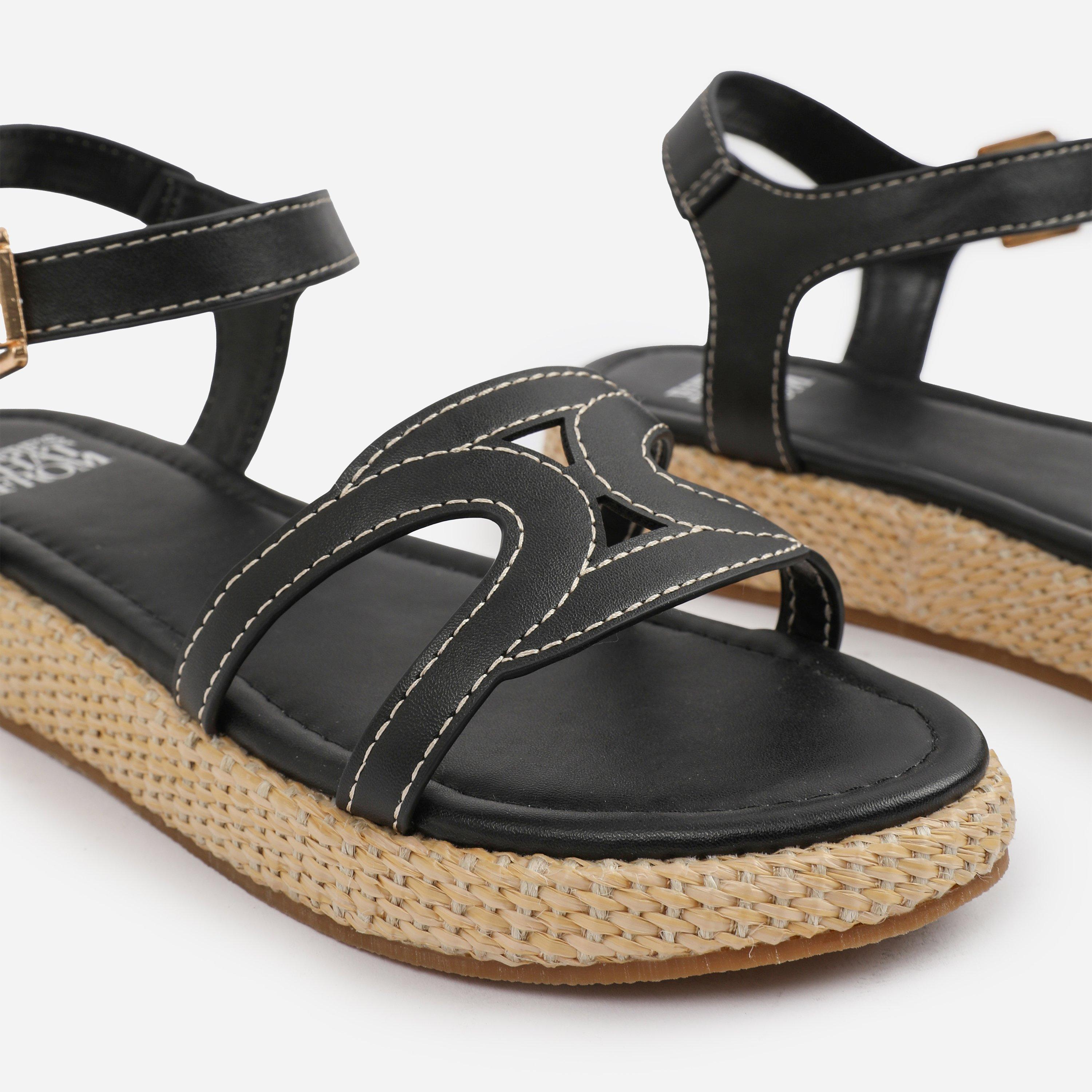 Black - Wheres That From - Black PU Sofia Flatform Sandal - 4