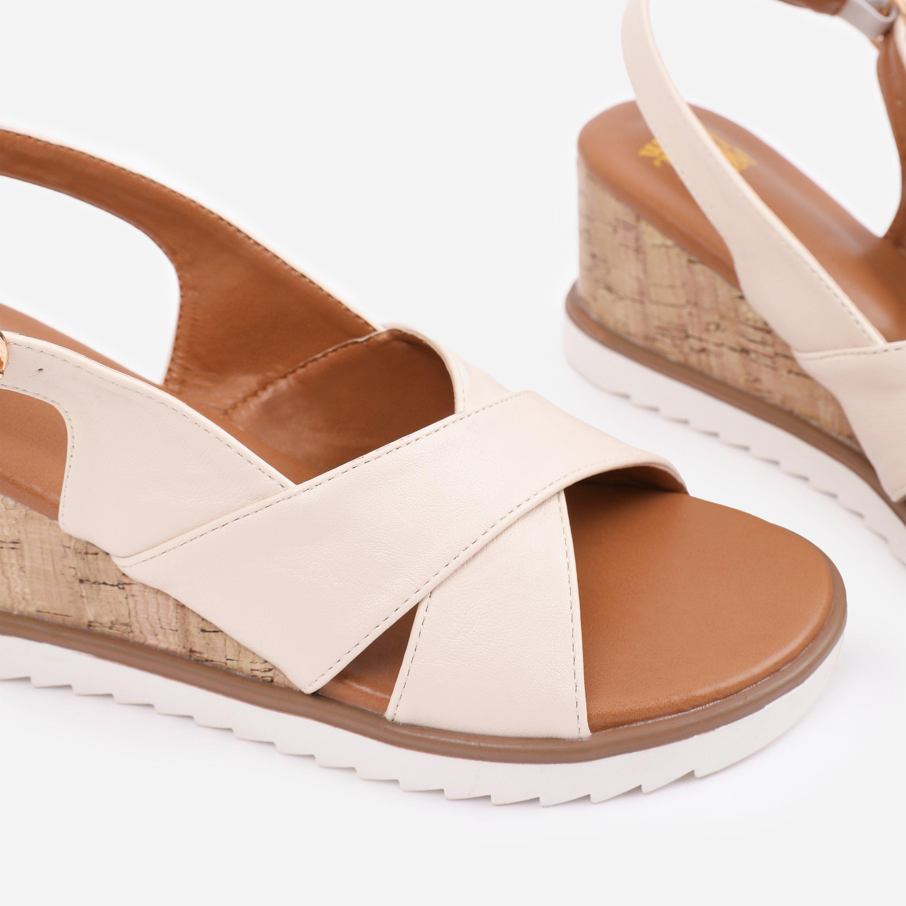 Cream - Wheres That From - Cream PU Qween Wedge Shoes - 4