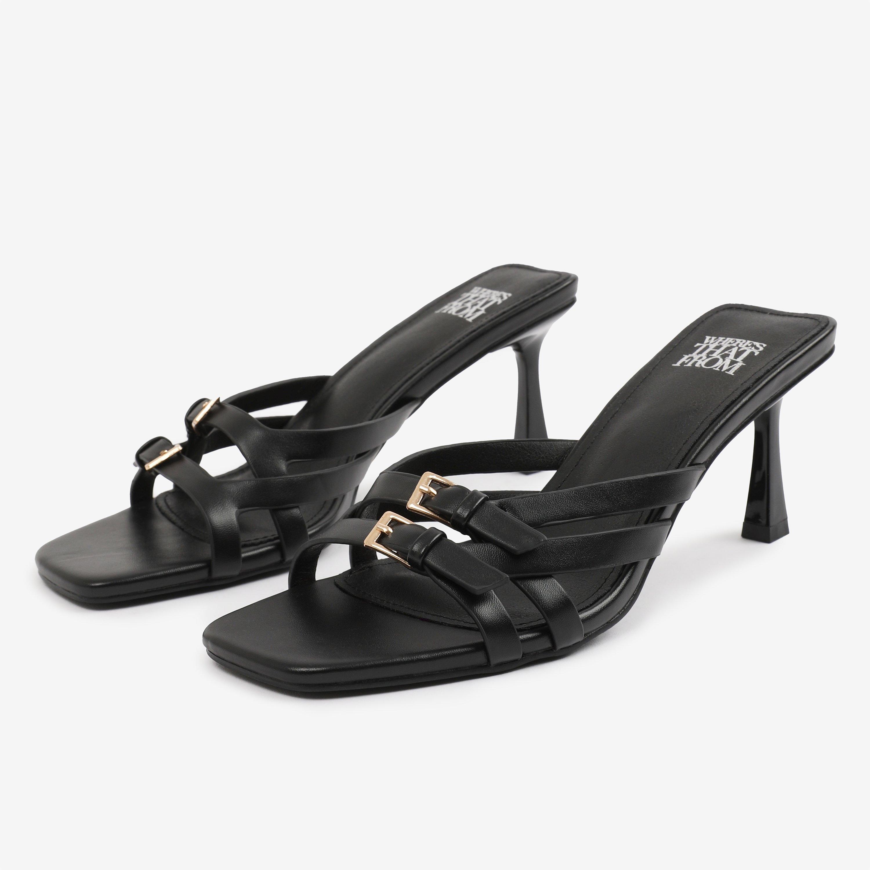 Black - Wheres That From - BlackPU Ariela Cross-Over Buckle Details Strap Hee - 4