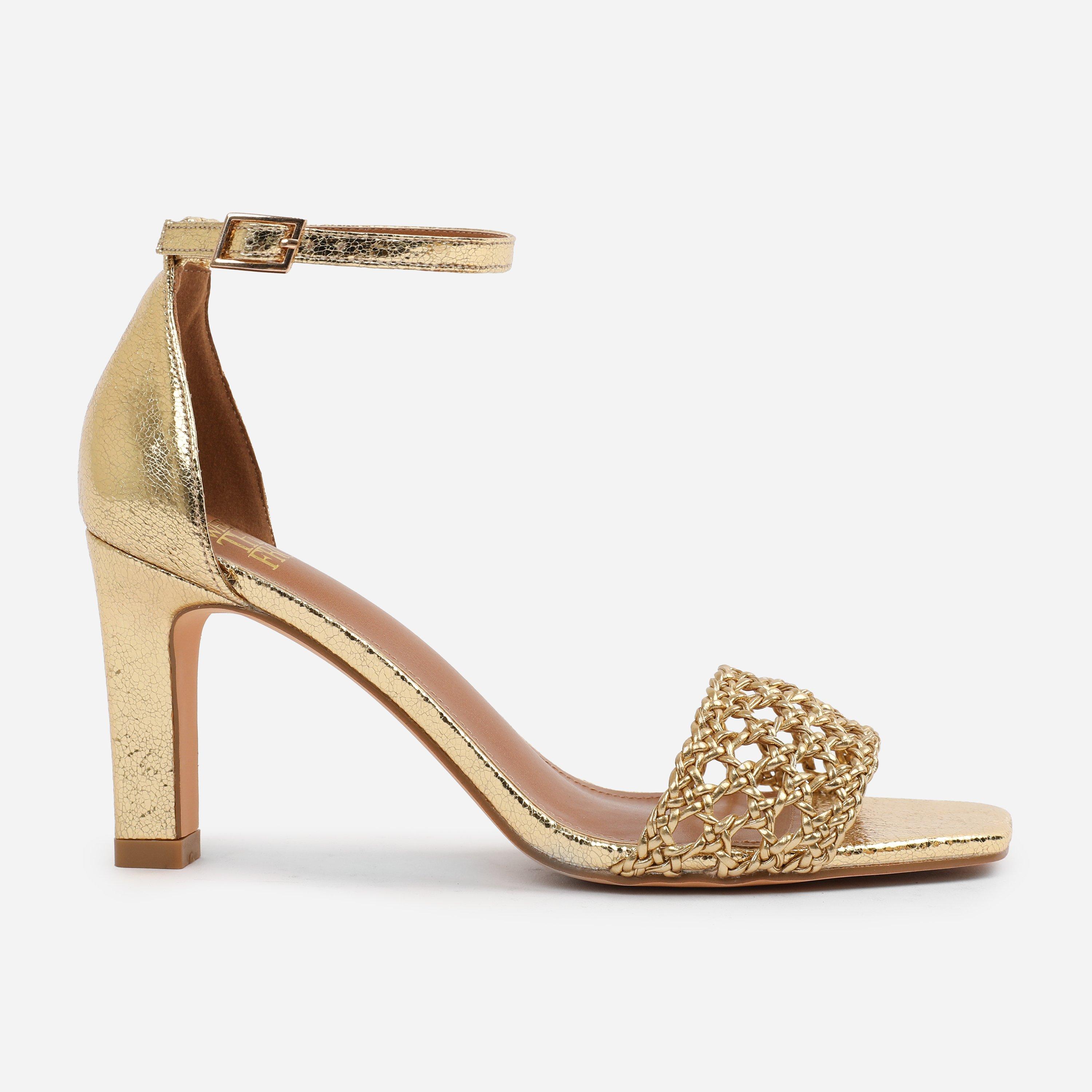 Gold - Wheres That From - Gold PU Naia Braided Strappy Block Heel - 1