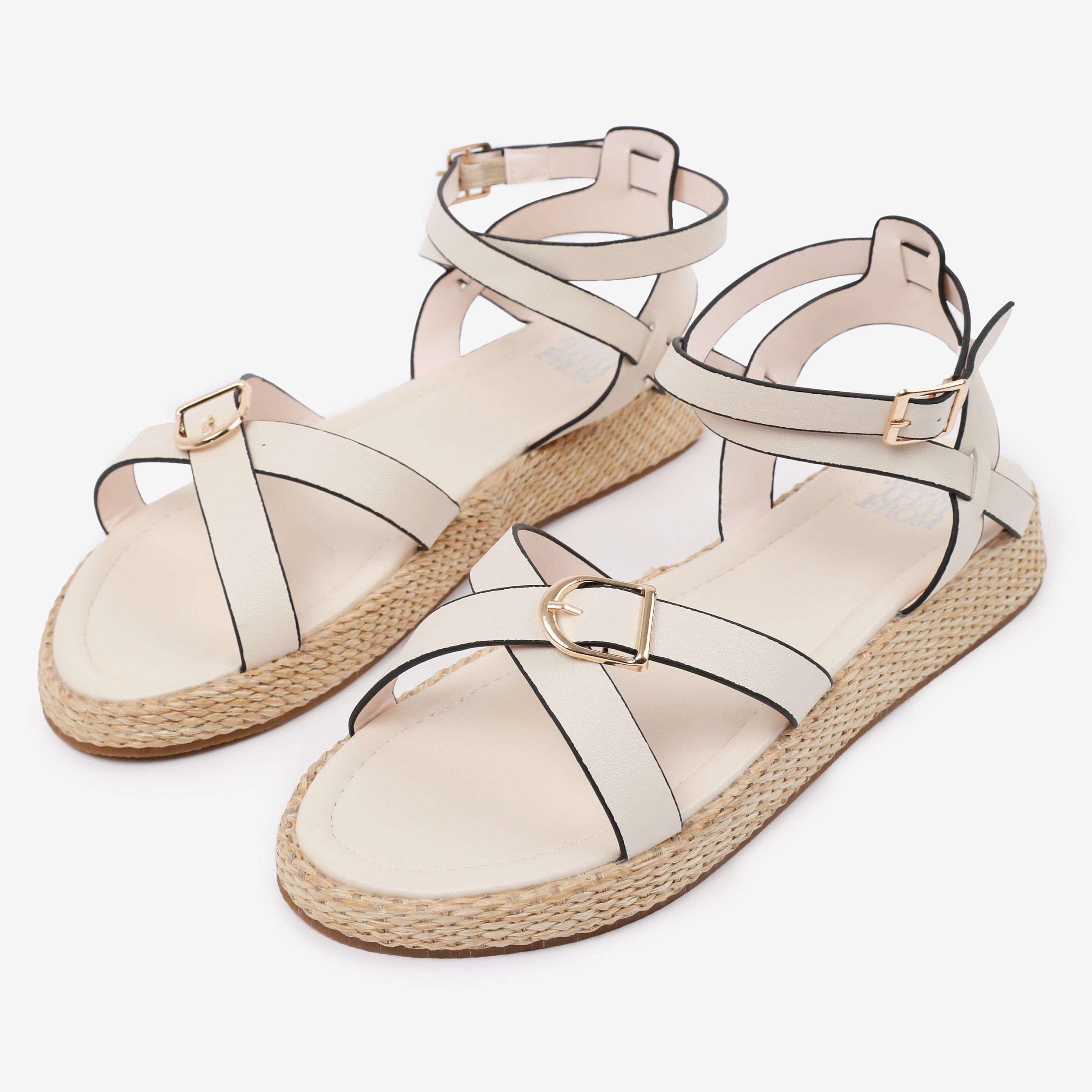 Cream - Wheres That From - Cream PU Alora Cross-Over Buckle Strap Sandals - 3