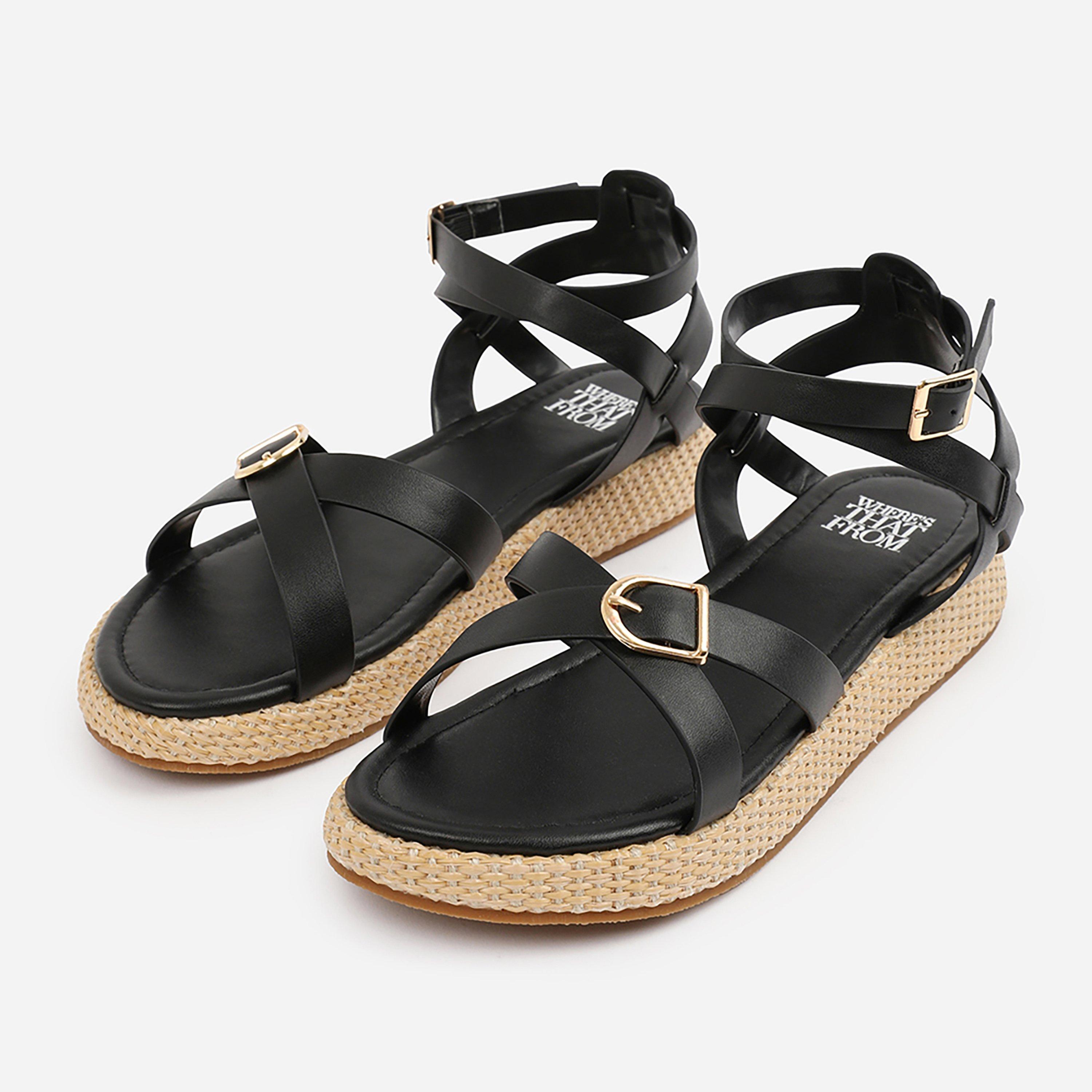 Black - Wheres That From - Black-PU Alora Wide-Fit Cross-Over Buckle Strap Sa - 3