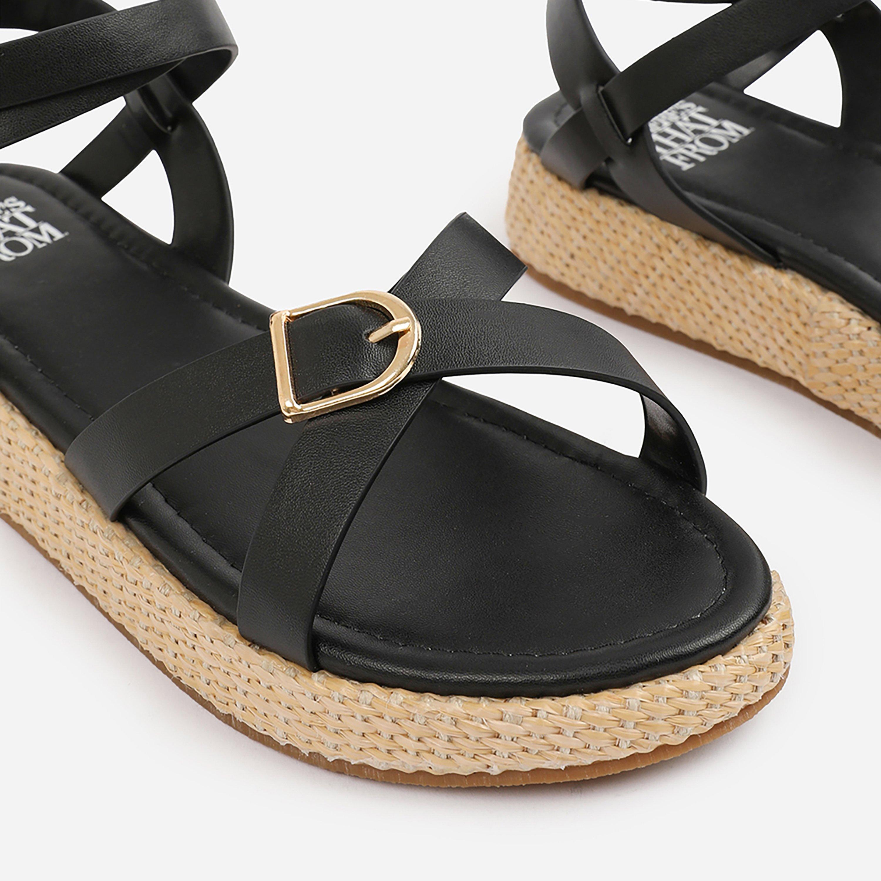 Black - Wheres That From - Black-PU Alora Wide-Fit Cross-Over Buckle Strap Sa - 4