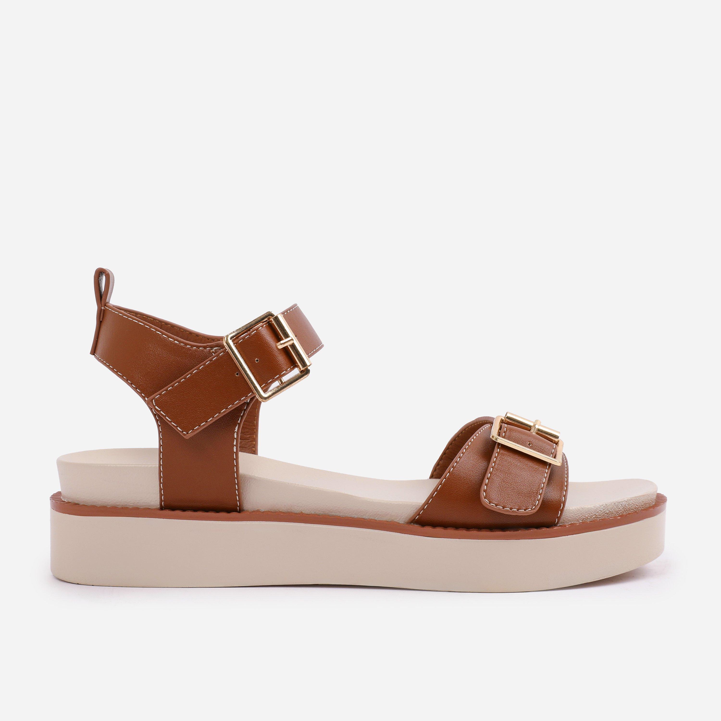 Tan - Wheres That From - Wheres That From TanPU Isabel Double-Buckle-Strap - 1