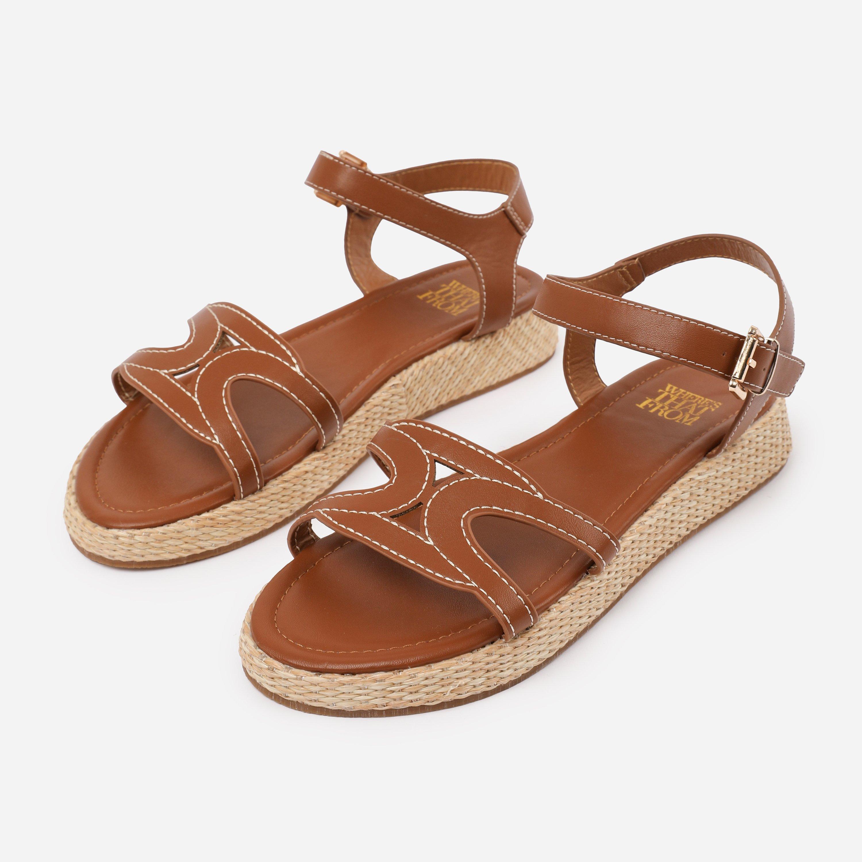 Tan - Wheres That From - Wheres That From Tan PU Sofia Flatform Sandal - 3