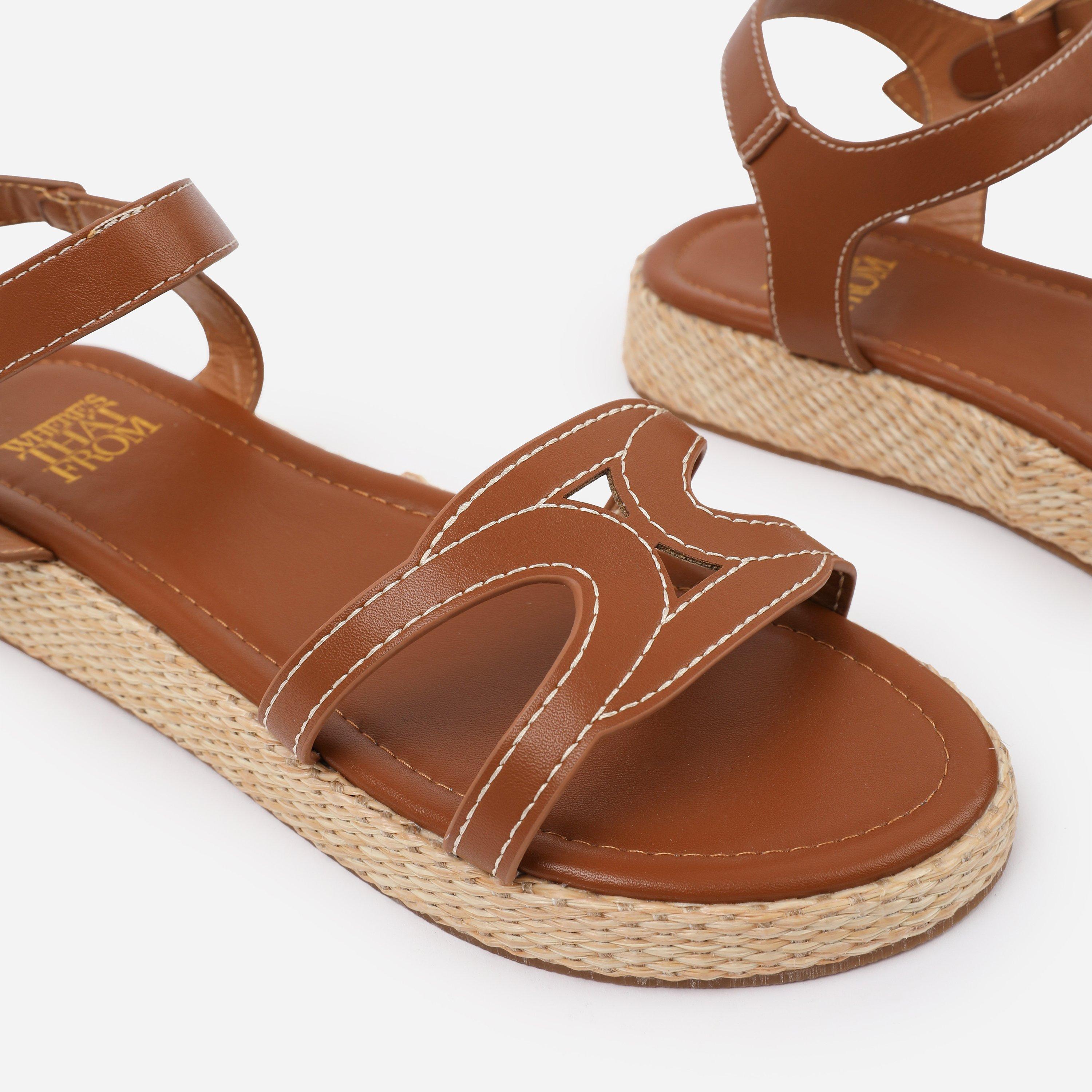 Tan - Wheres That From - Wheres That From Tan PU Sofia Flatform Sandal - 4