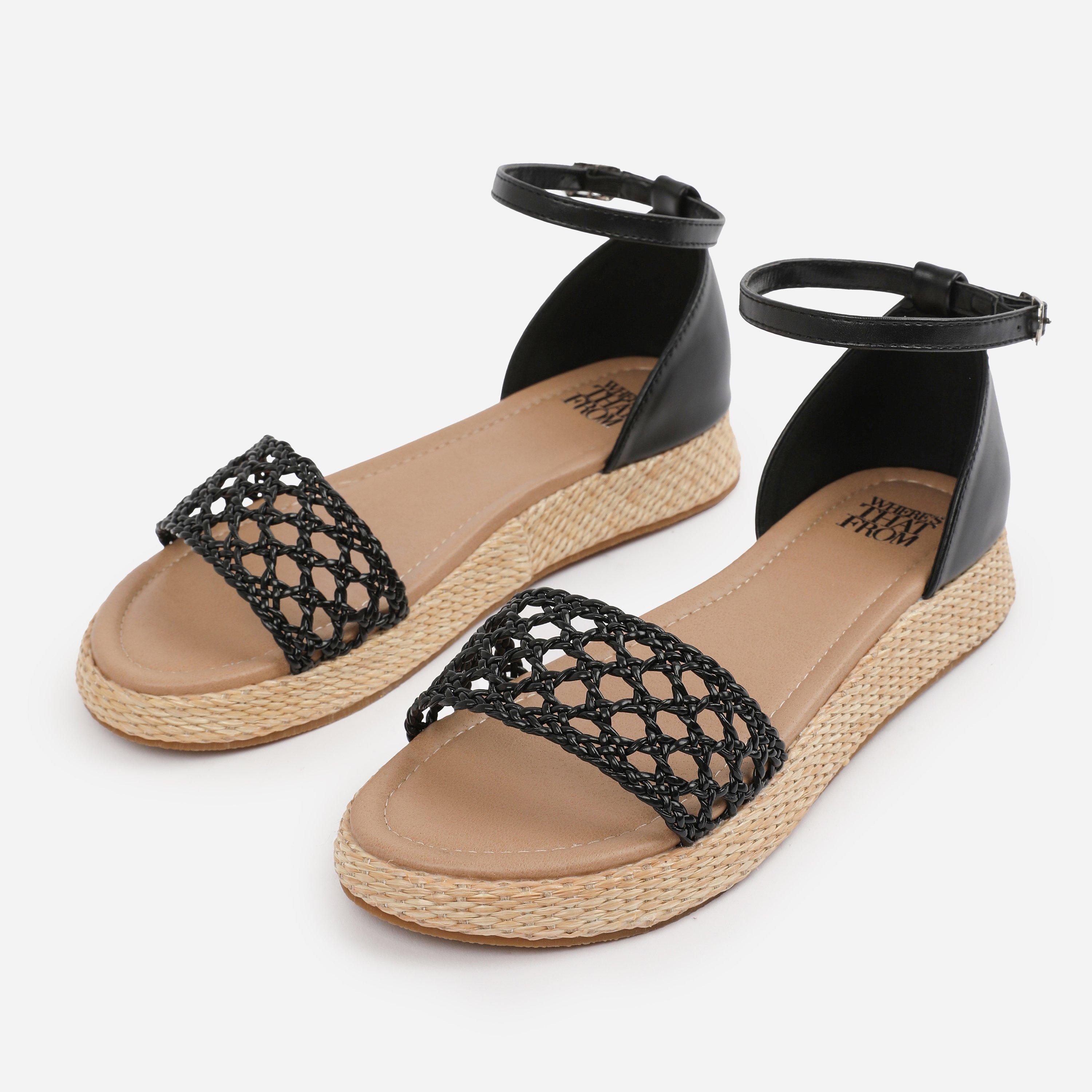 Black - Wheres That From - Black PU Shia Braided Strap Espadrille Flatform - 3