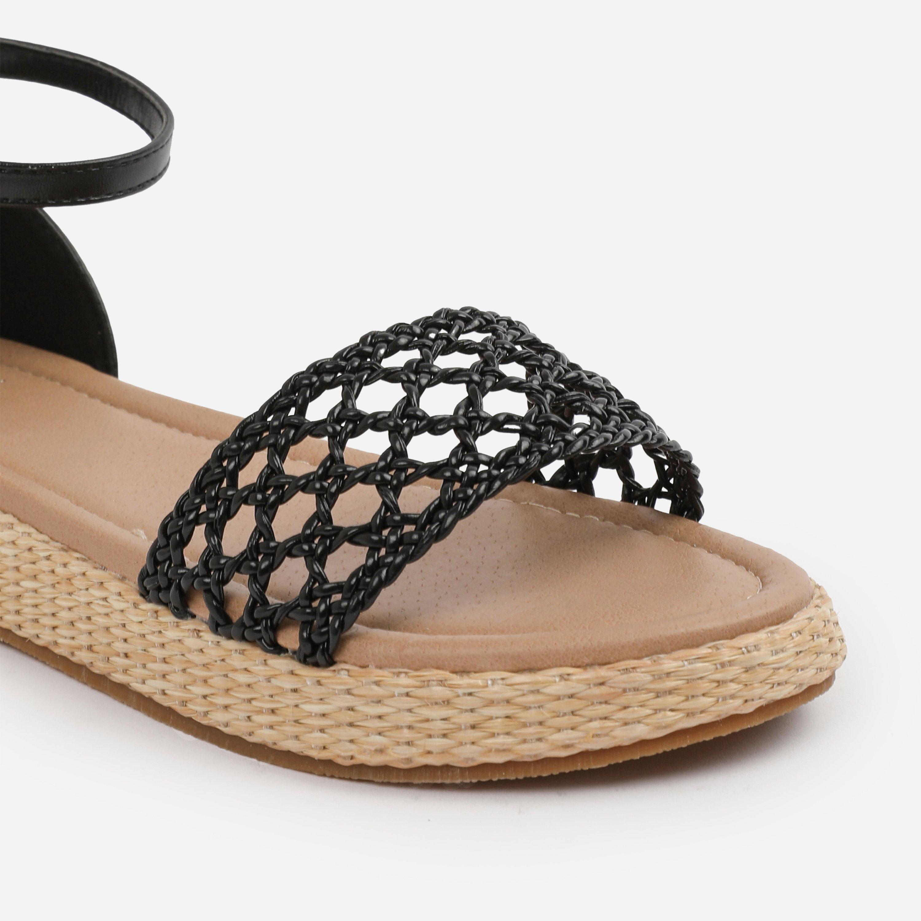 Black - Wheres That From - Black PU Shia Braided Strap Espadrille Flatform - 4