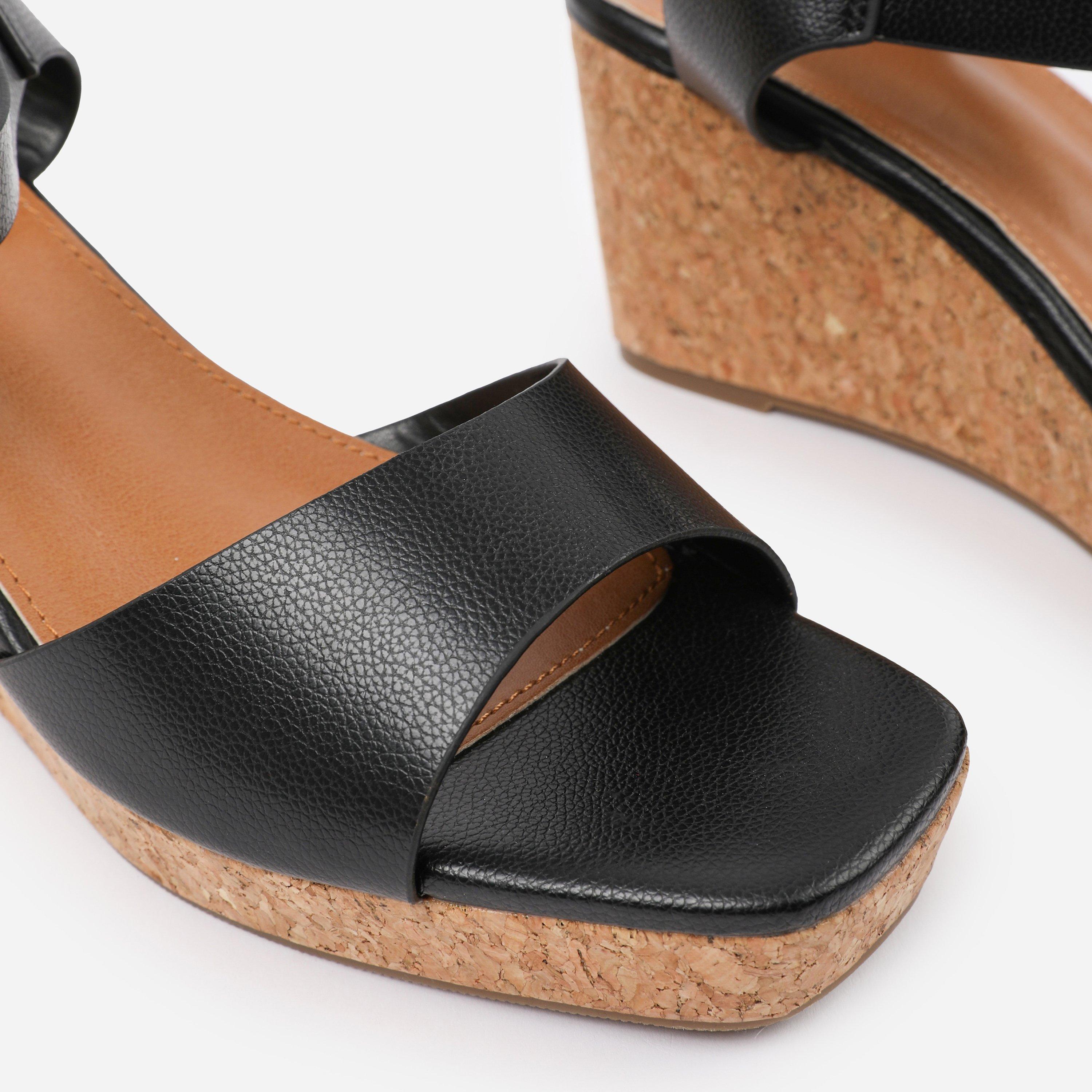 Black - Wheres That From - BlackPU Giselle Wedge Sandals With Buckle-Ankle-St - 4