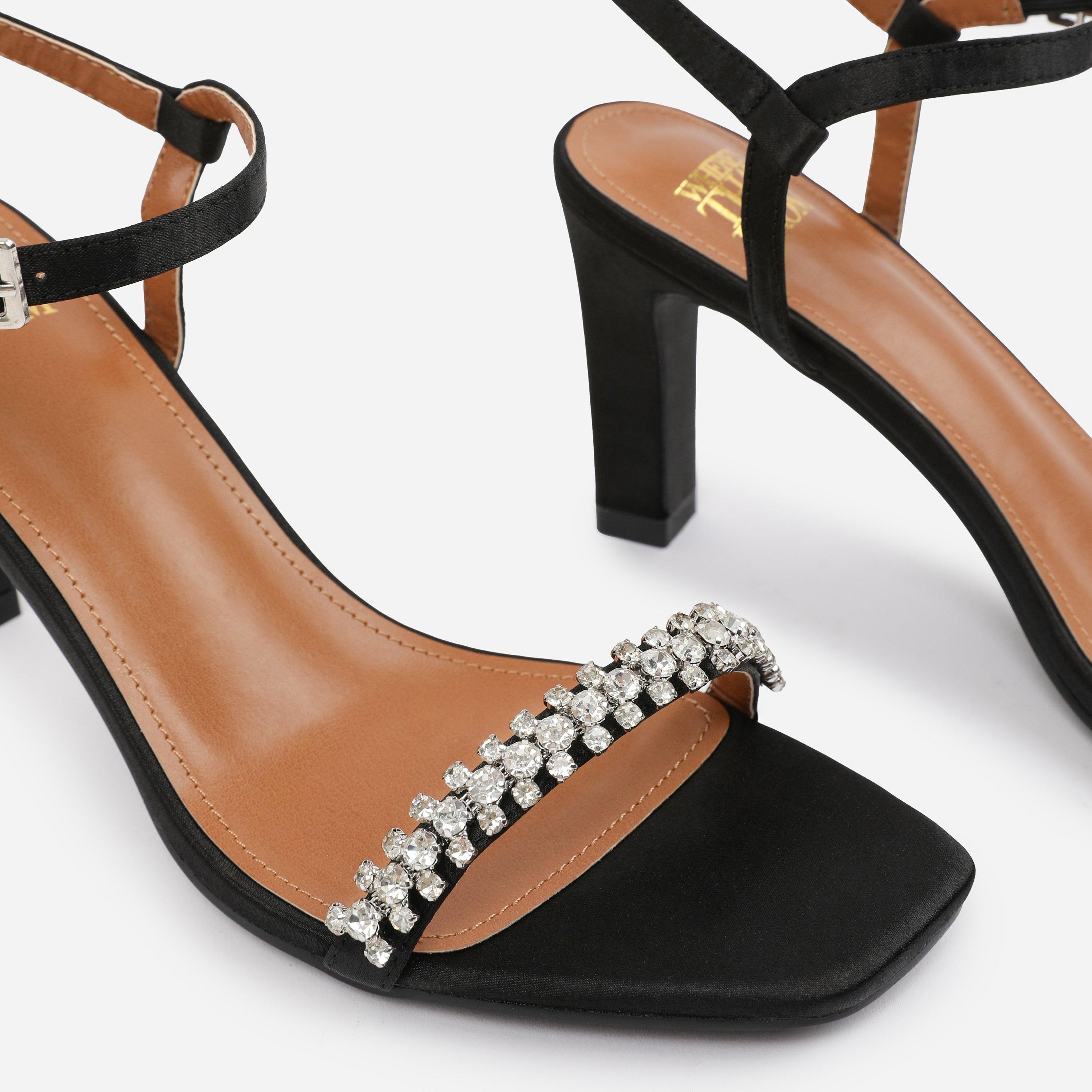 Black - Wheres That From - Black Satin Nala Strappy Block Heel - 4