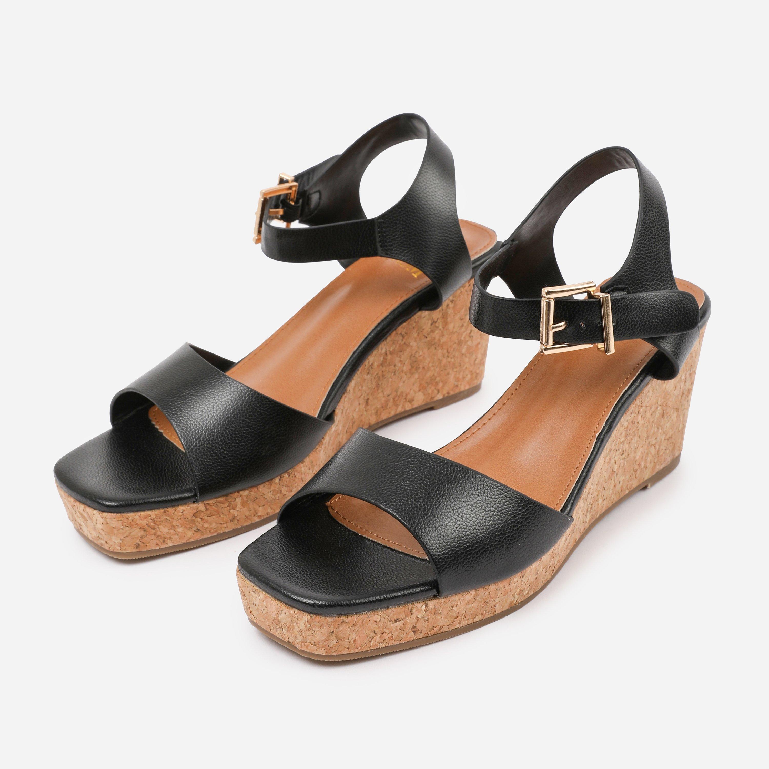 Black - Wheres That From - BlackPU Giselle wide-fit Wedge Sandals With Buckle - 3