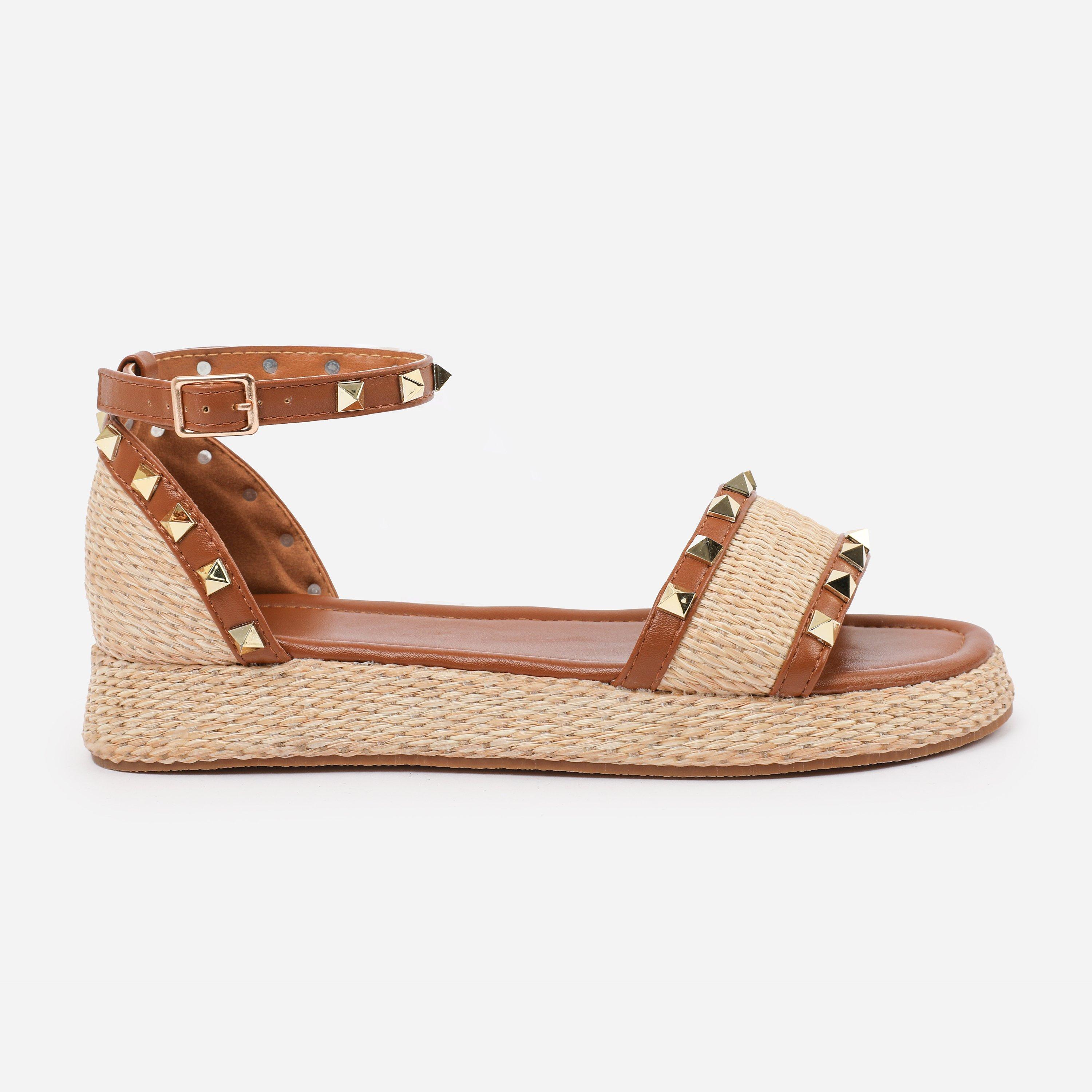 Tan - Wheres That From - Tan-PU Aviva Wide-Fit Studded Gl - 1