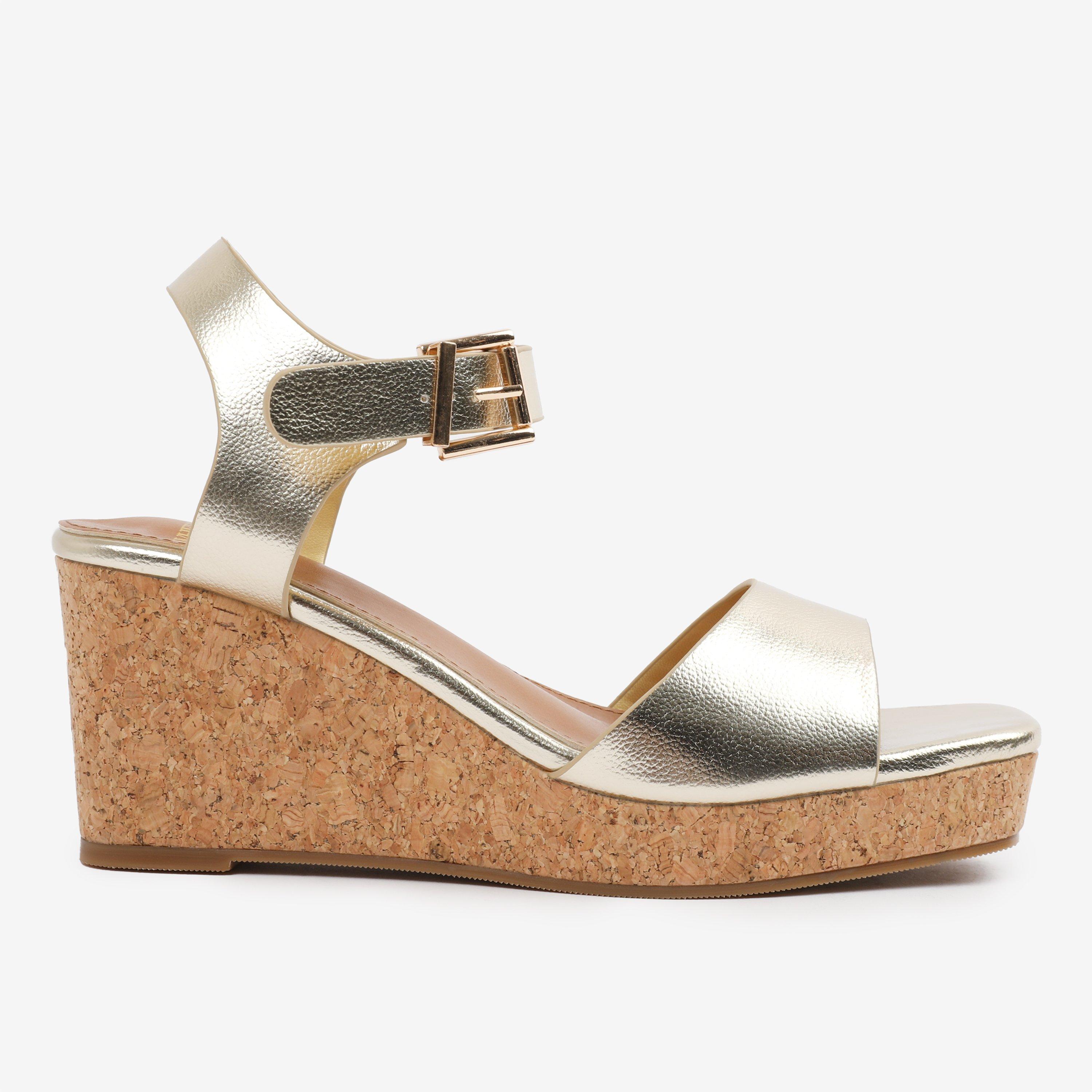 Gold - Wheres That From - GoldPU Giselle wide-fit Wedge Sandals With Buckle- - 1