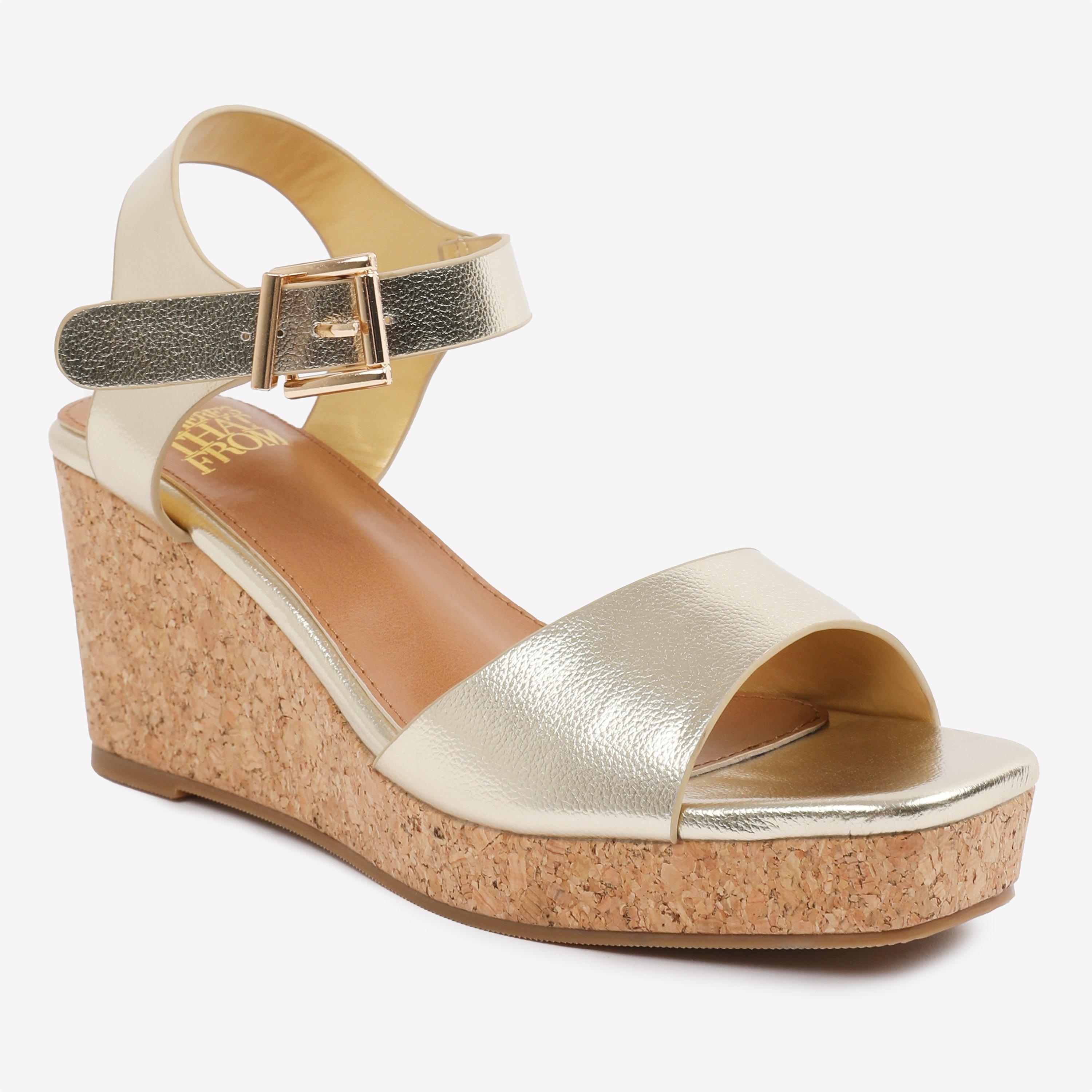 Gold - Wheres That From - GoldPU Giselle wide-fit Wedge Sandals With Buckle- - 3