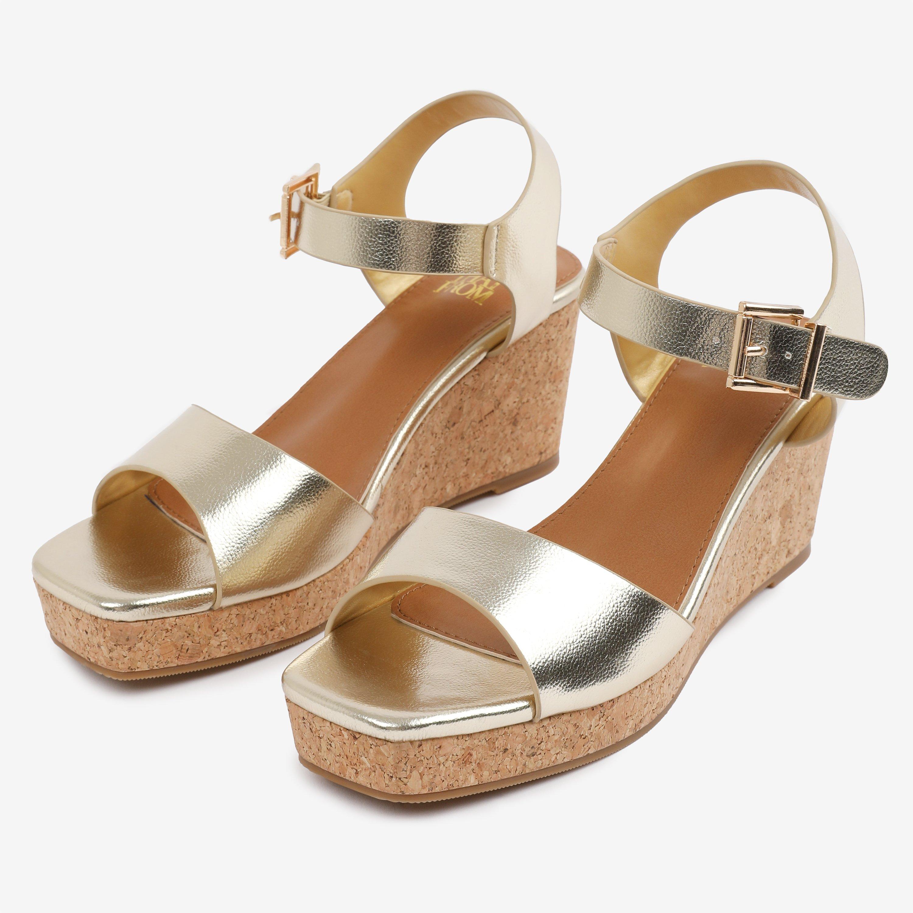 Gold - Wheres That From - GoldPU Giselle wide-fit Wedge Sandals With Buckle- - 4