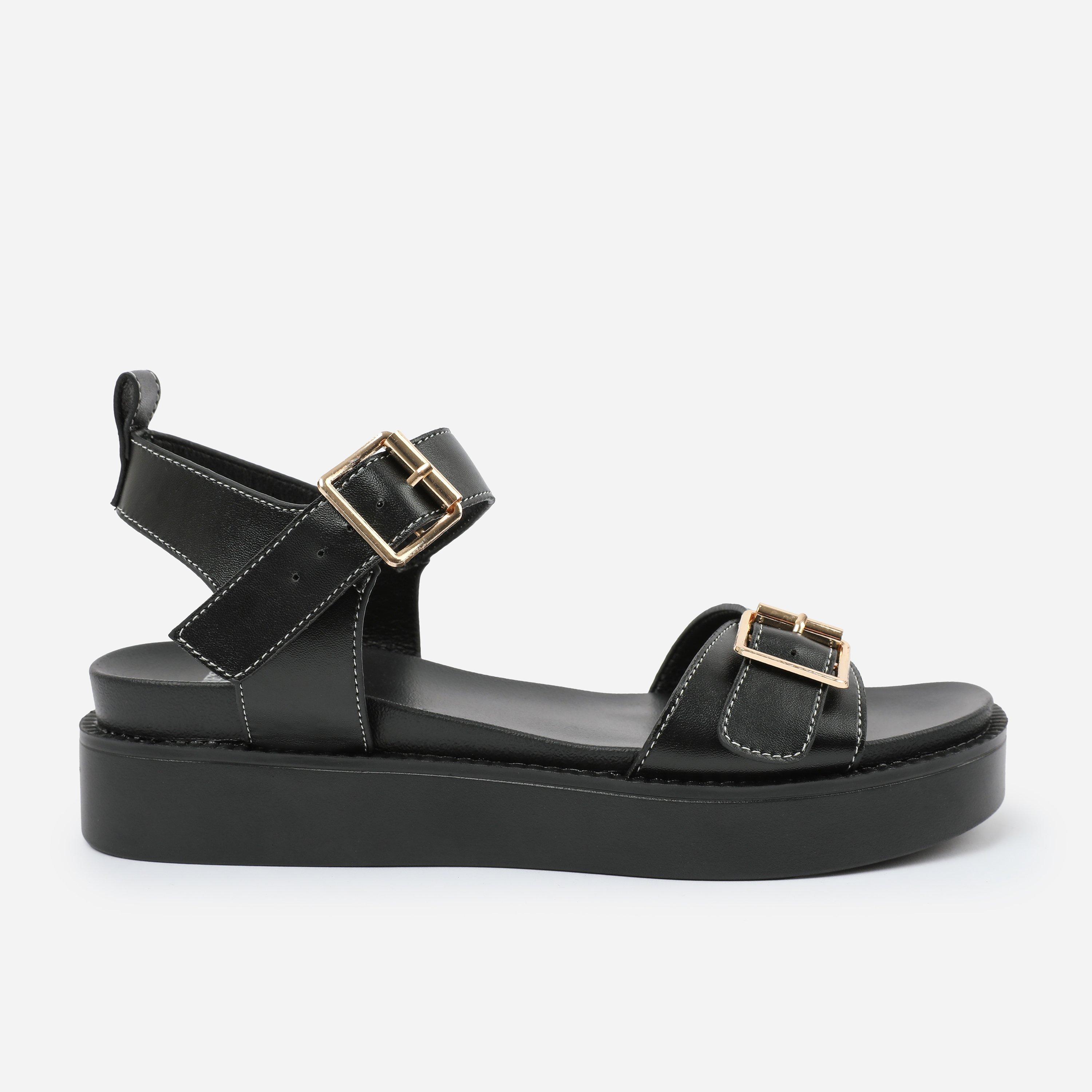 Black - Wheres That From - BlackPU Isabel Double-Buckle-Strap Platform Sandal - 1
