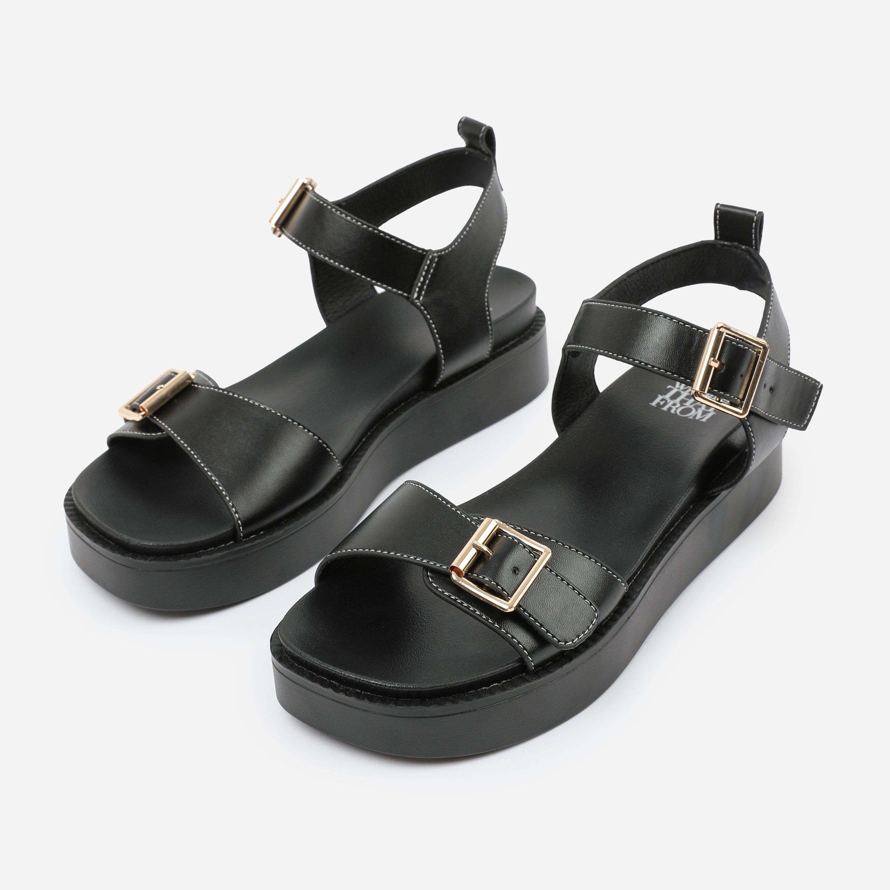 Black - Wheres That From - BlackPU Isabel Double-Buckle-Strap Platform Sandal - 3