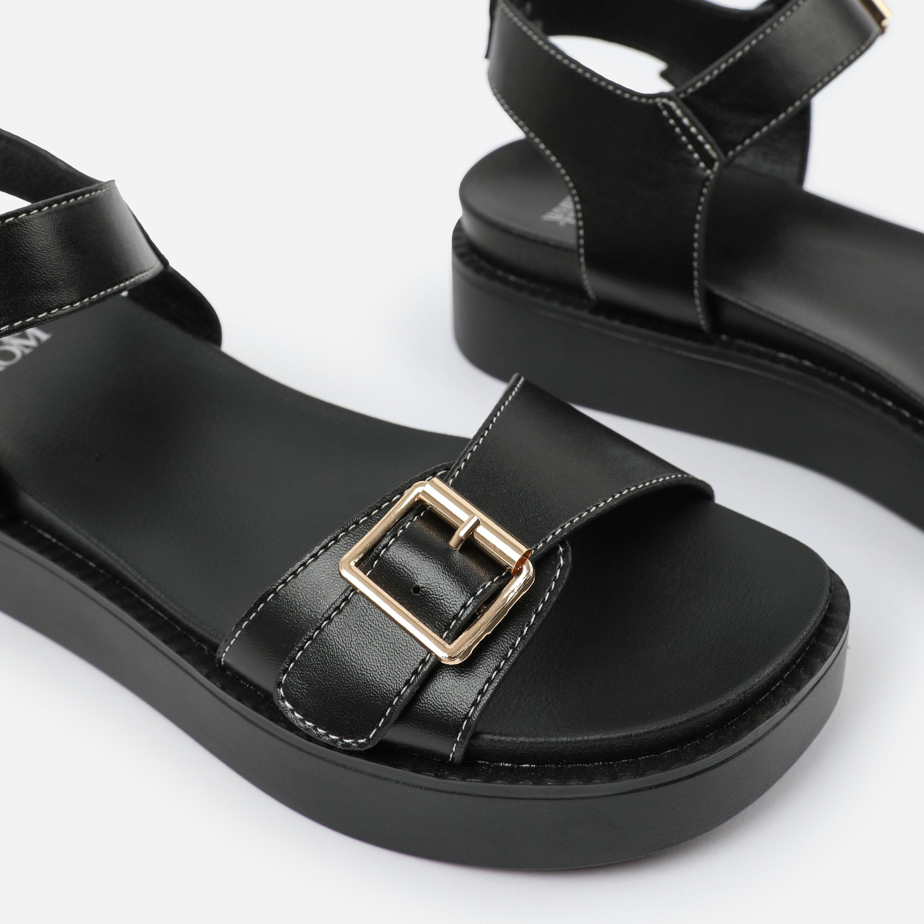 Black - Wheres That From - BlackPU Isabel Double-Buckle-Strap Platform Sandal - 4