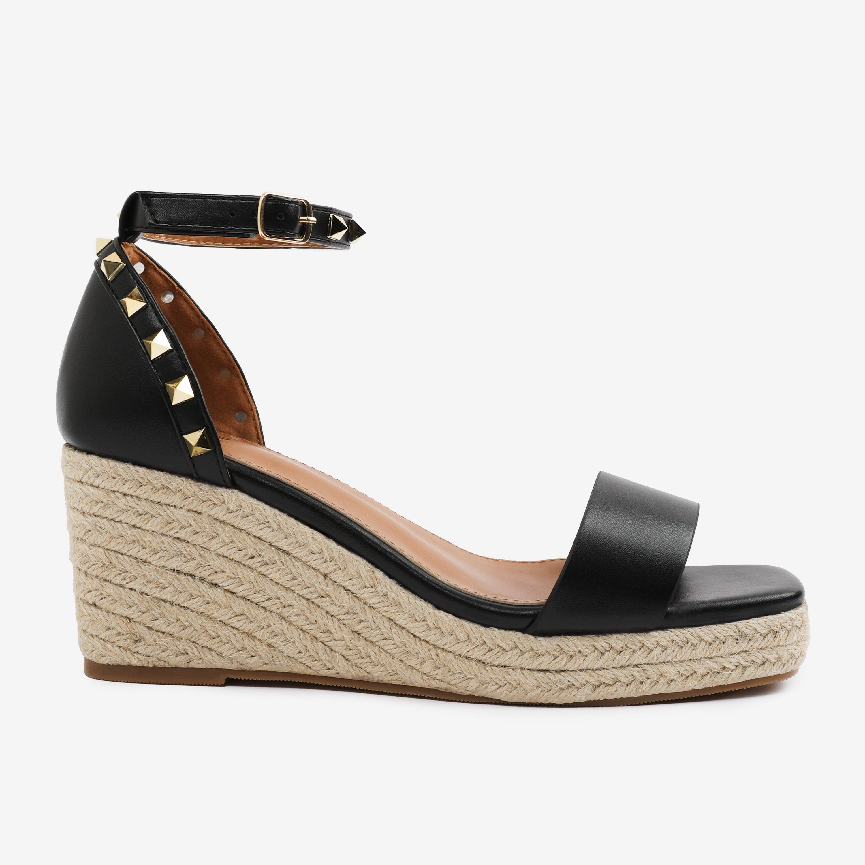 Wheres That From Women's Pu Presley Wedge Sandals With Gladiator Ankle Black - 6
