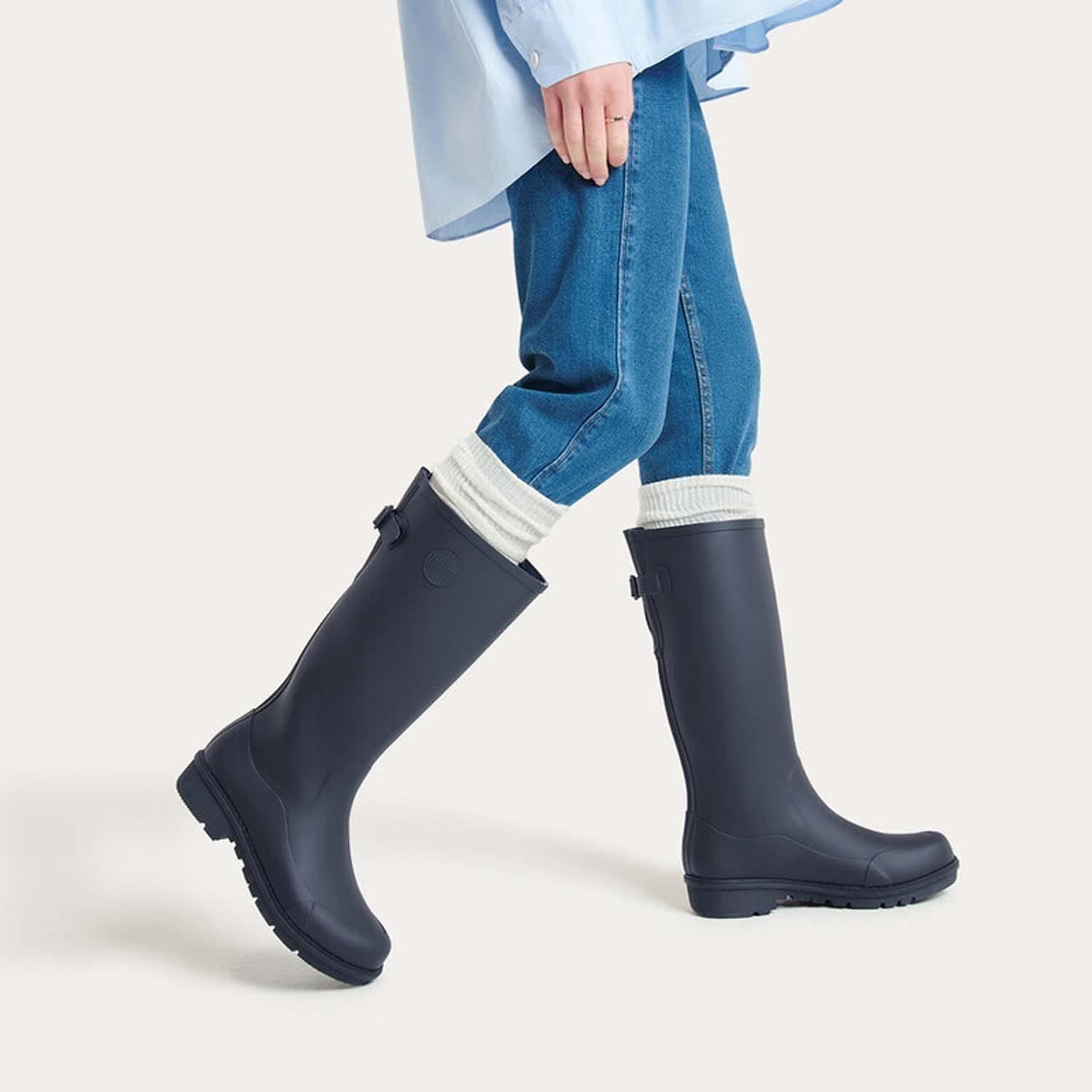 Navy - Fitflop - Wonderwelly Tall Wellington Boots - 3