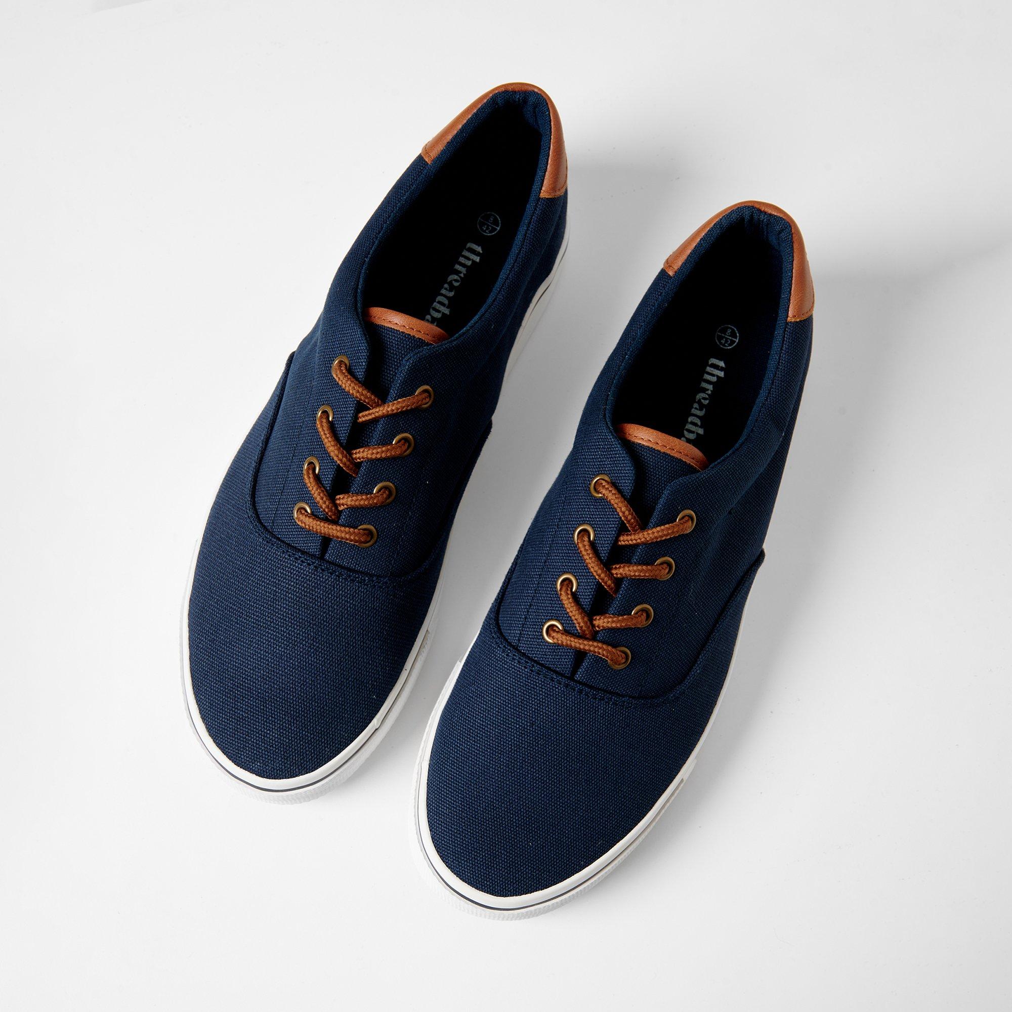 Navy - Threadbare - Men's Lace-Up Canvas Low-Top Trainers - 1