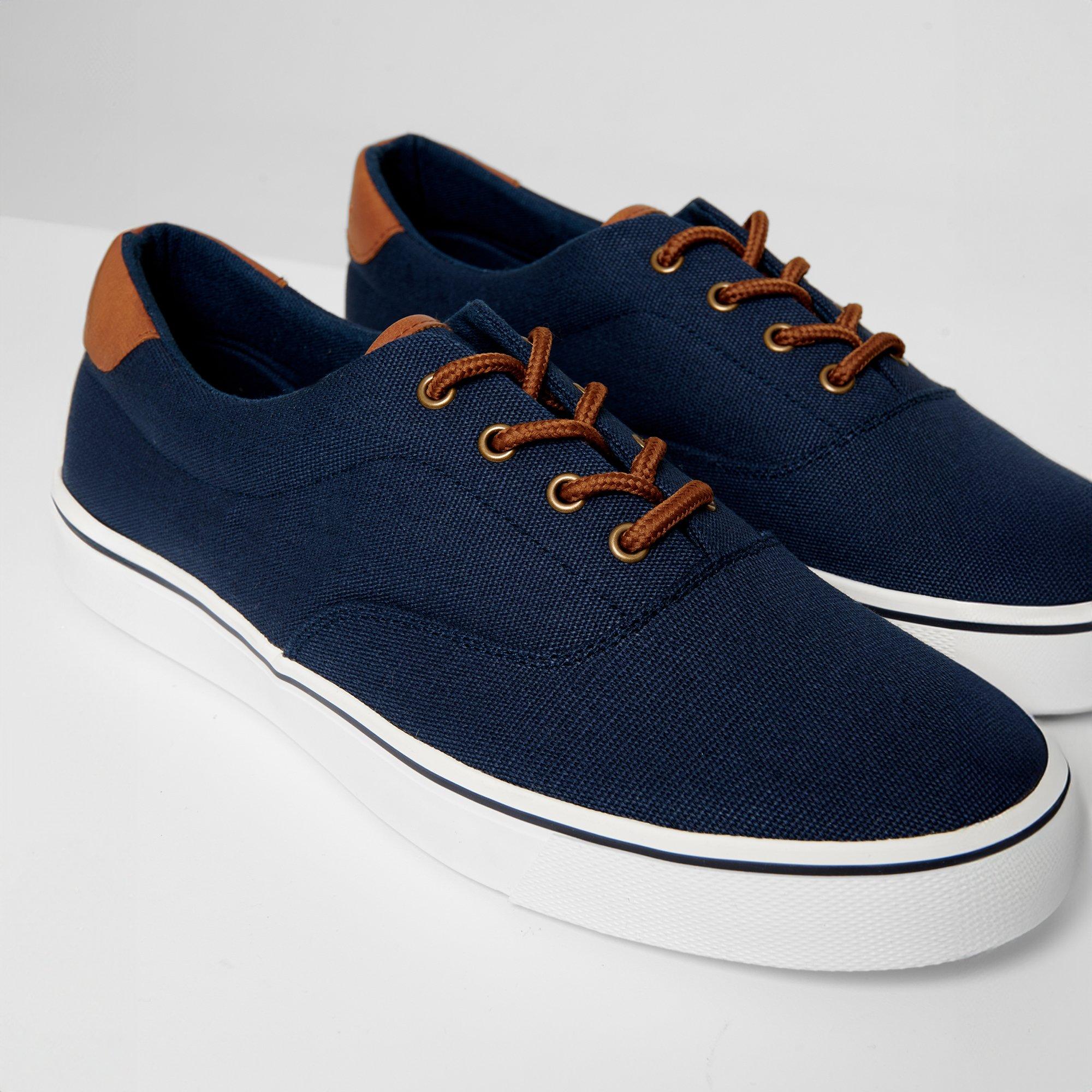 Navy - Threadbare - Men's Lace-Up Canvas Low-Top Trainers - 2
