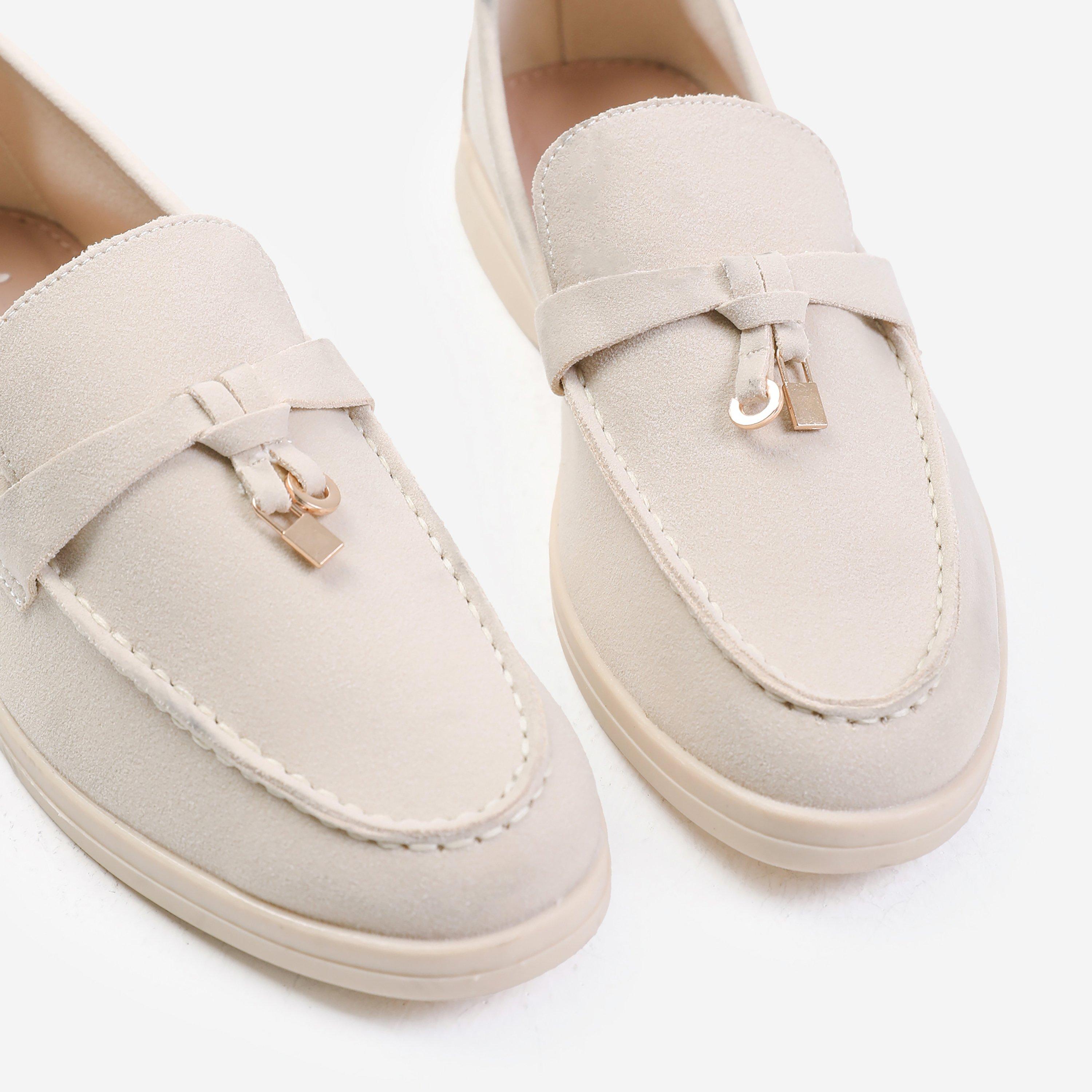 Beigesuede - Wheres That From - Beige Suede Pegasus Slip On Trim Loafers - 2