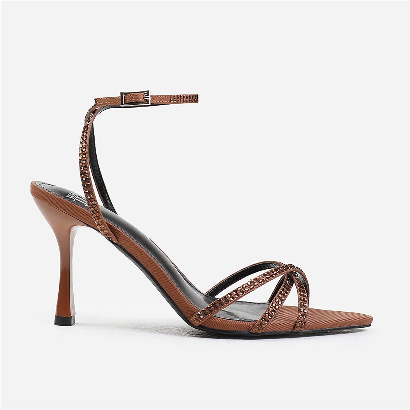 Chocolatesatin - Wheres That From - Eben Cross Over Strap With Gem Detailing Heels In - 1