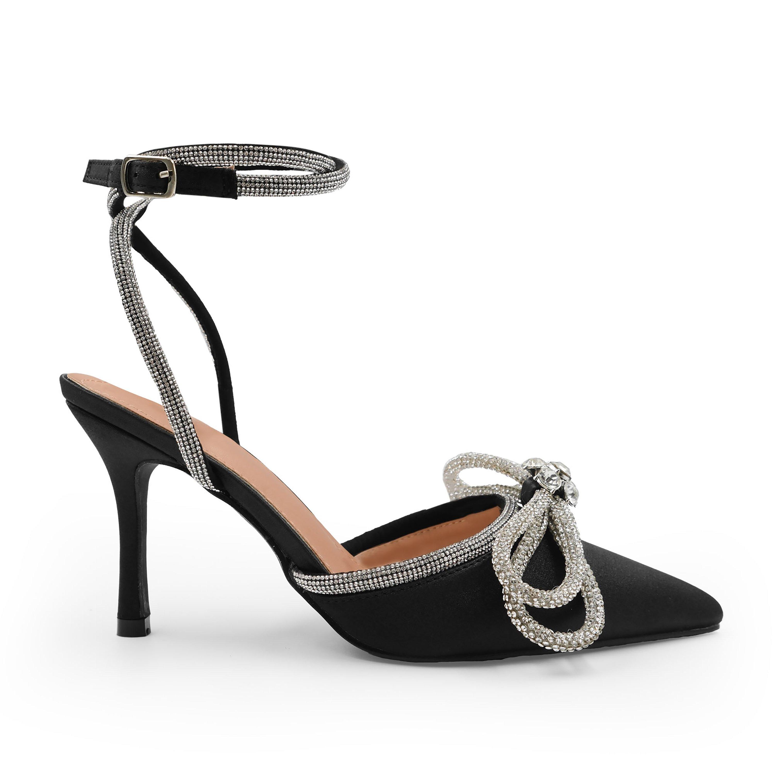 Wheres That From Black Silk Delina Pointed Toe High Heels