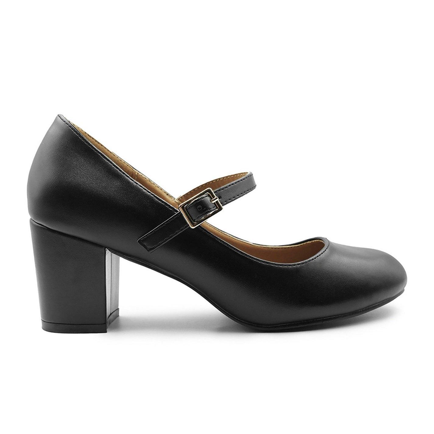 Black Pu - Wheres That From - Araceli Wide Fit Block Heel Mary Jane Pumps In Bla - 1