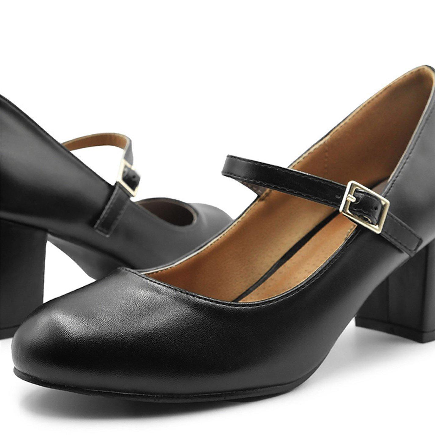 Black Pu - Wheres That From - Araceli Wide Fit Block Heel Mary Jane Pumps In Bla - 4