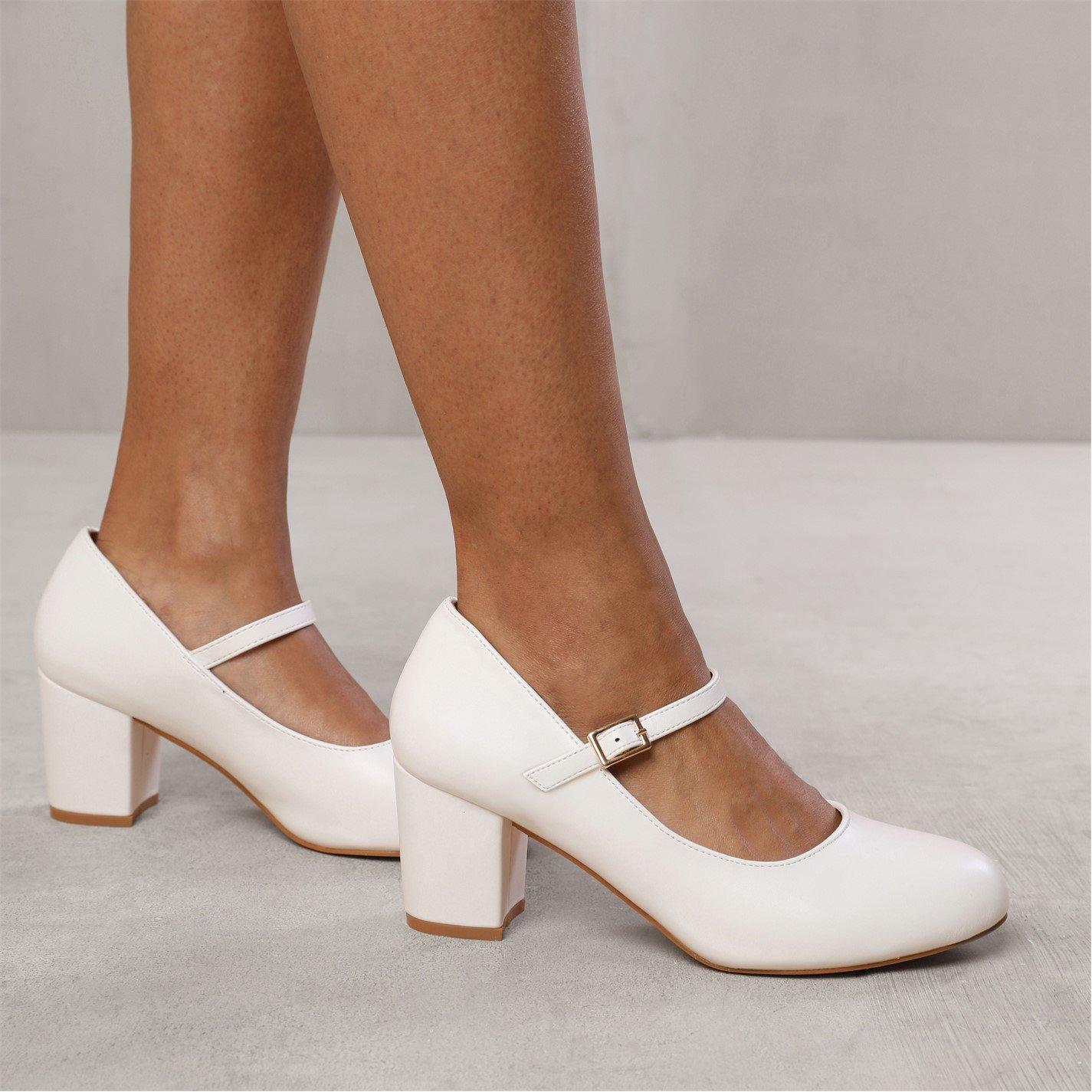 Whitepu - Wheres That From - Araceli Wide Fit Block Heel Mary Jane Pumps In Whi - 2