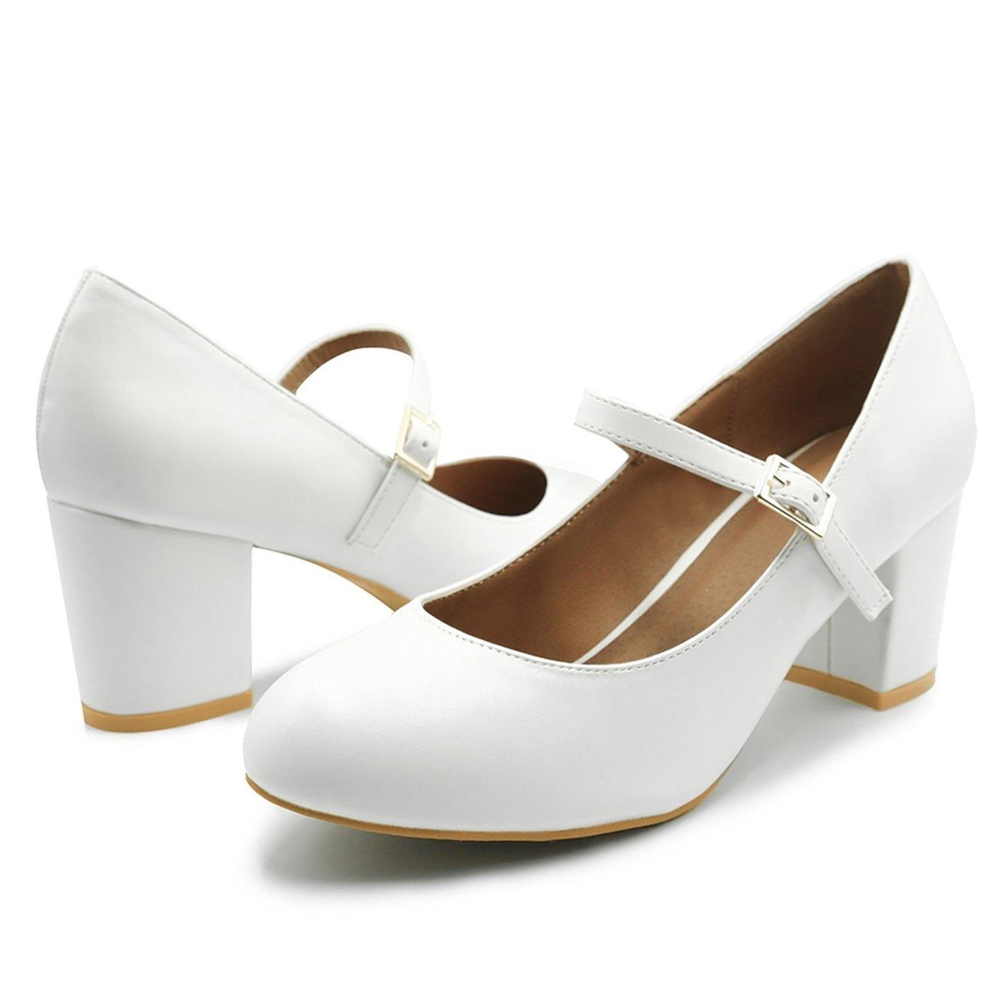 Whitepu - Wheres That From - Araceli Wide Fit Block Heel Mary Jane Pumps In Whi - 4