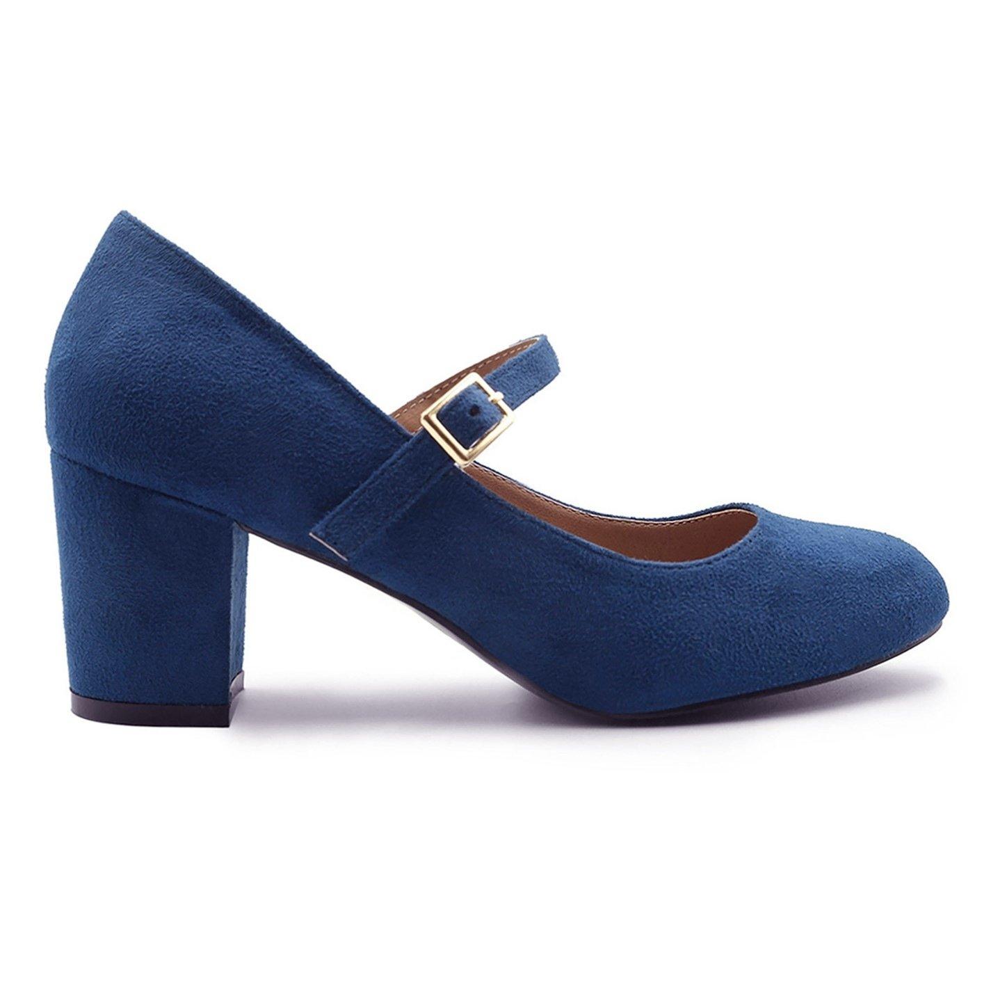 Navysuede - Wheres That From - Araceli Wide Fit Block Heel Mary Jane Pumps In Nav - 1