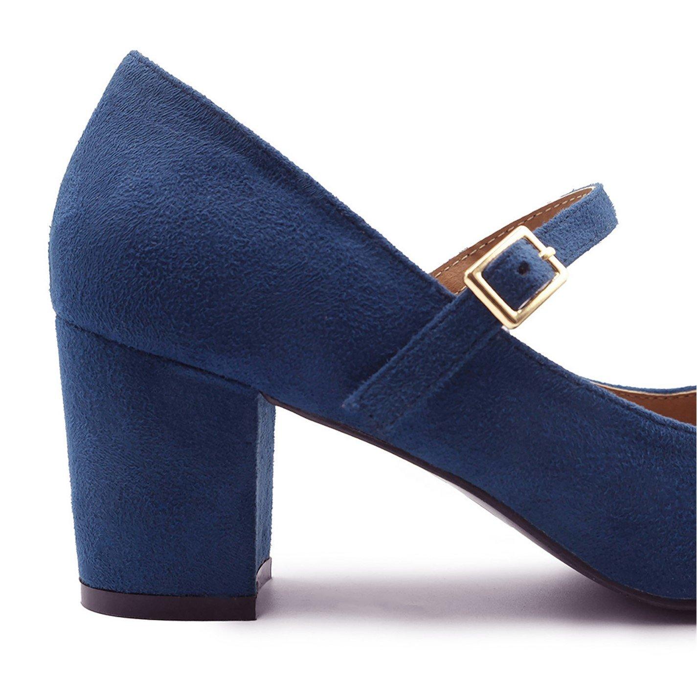 Navysuede - Wheres That From - Araceli Wide Fit Block Heel Mary Jane Pumps In Nav - 4
