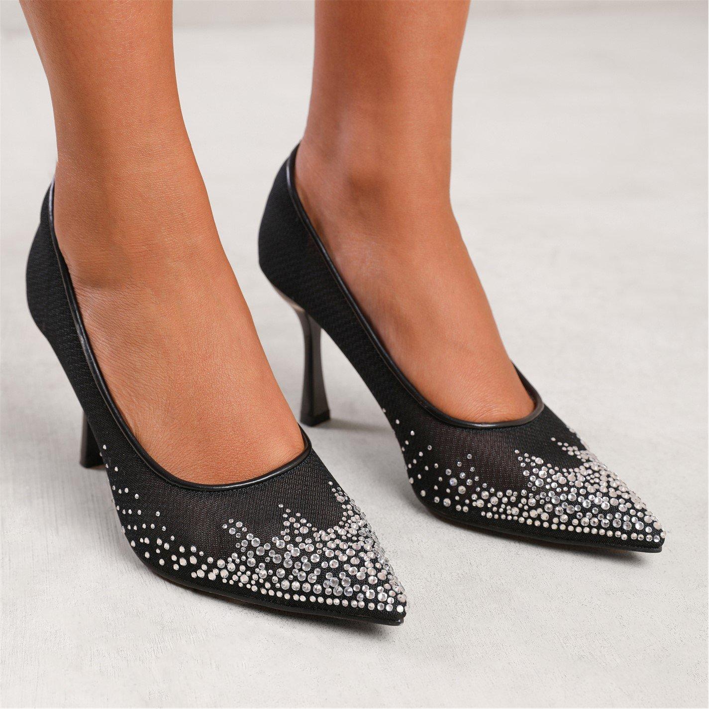 Black - Wheres That From - Delina Court Shoe With Diamante Detailing In Black - 2
