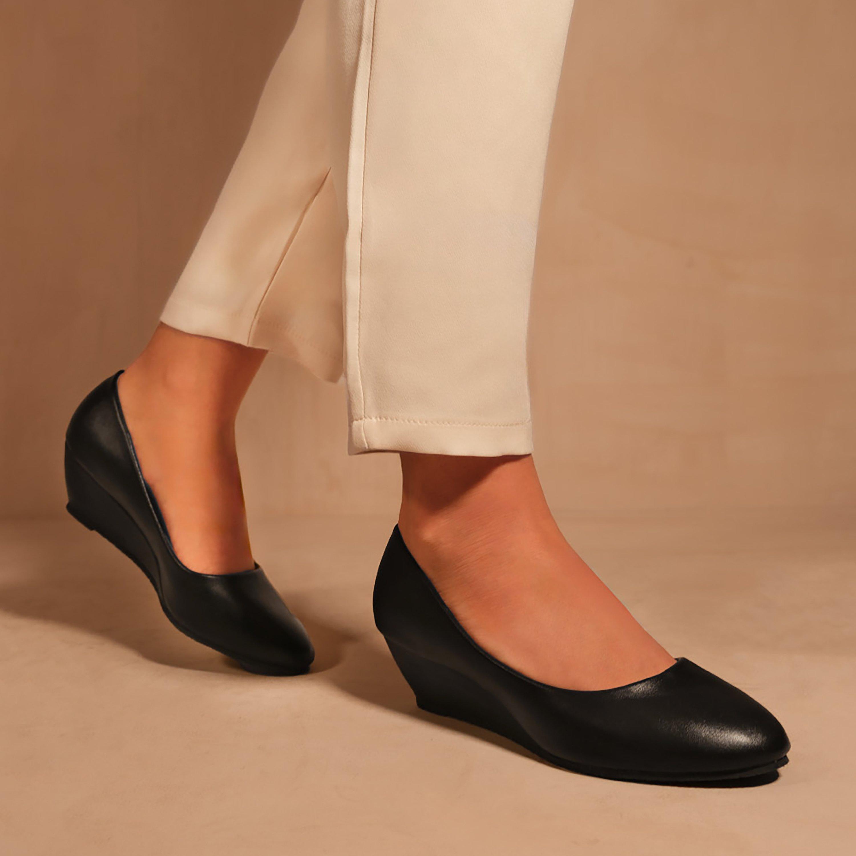 Black Pu - Wheres That From - Black Pu Kieran Platform Wedge Court Shoes - 2