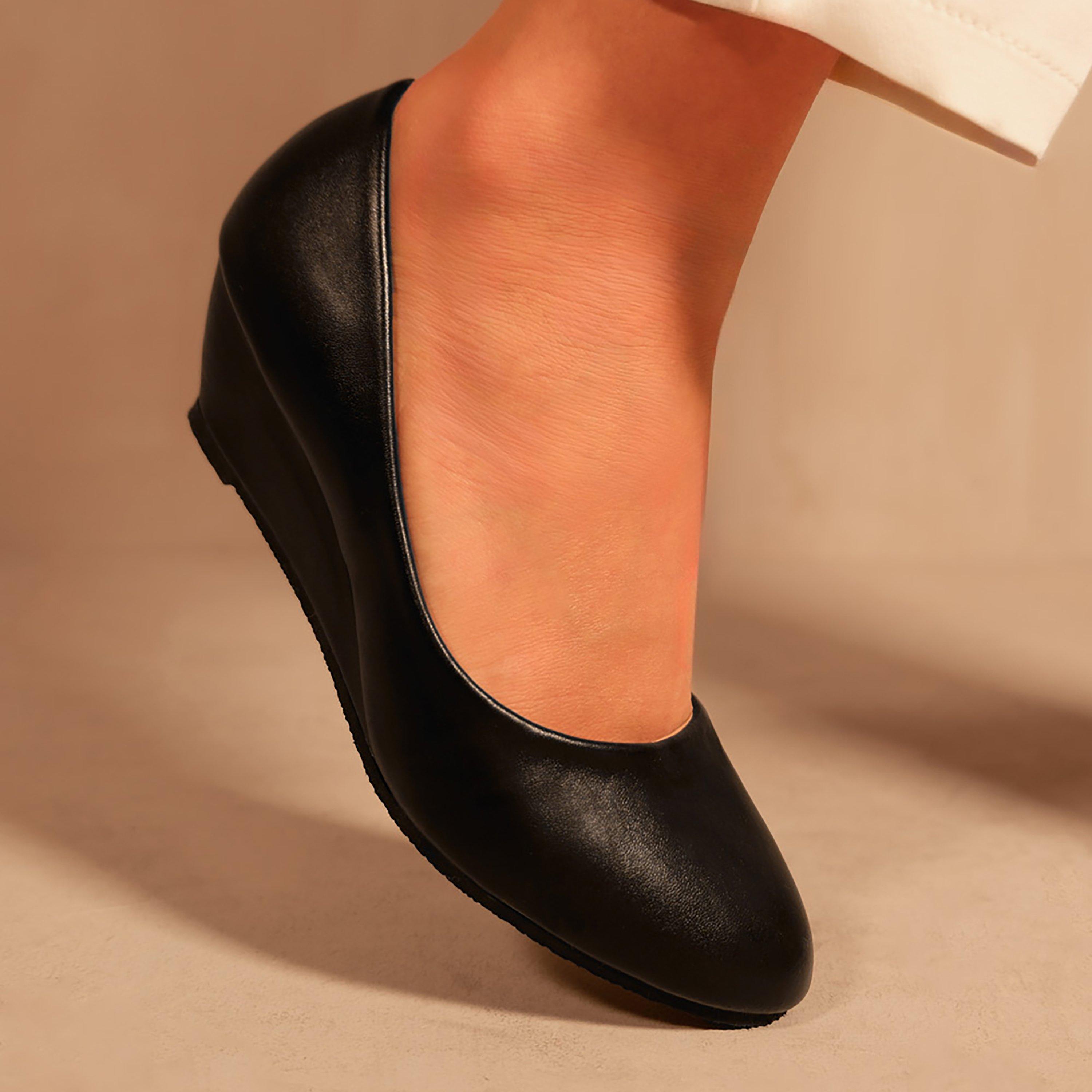 Black Pu - Wheres That From - Black Pu Kieran Platform Wedge Court Shoes - 3